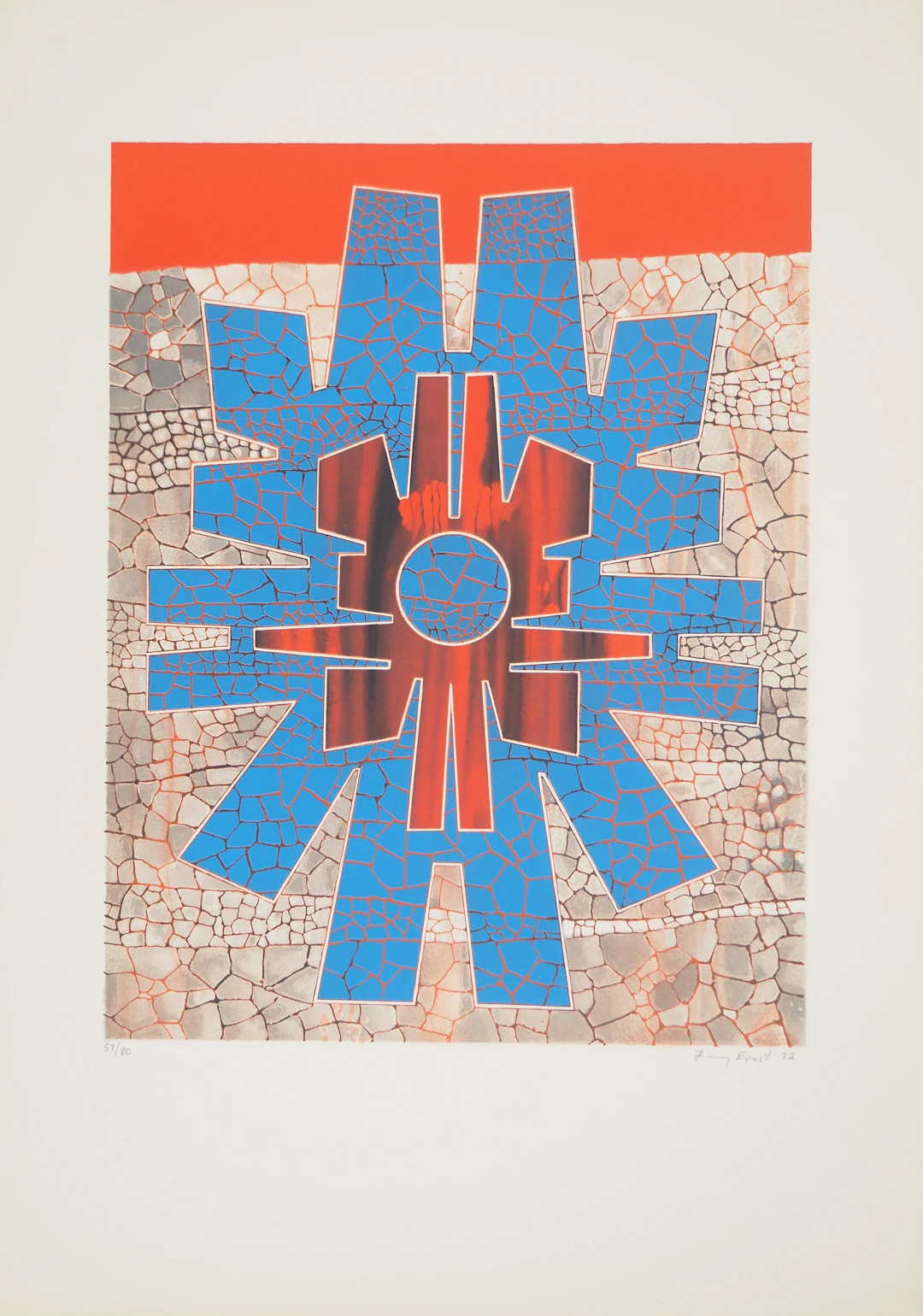 Jimmy ERNST : Totem géométrique, Lithographie originale signée