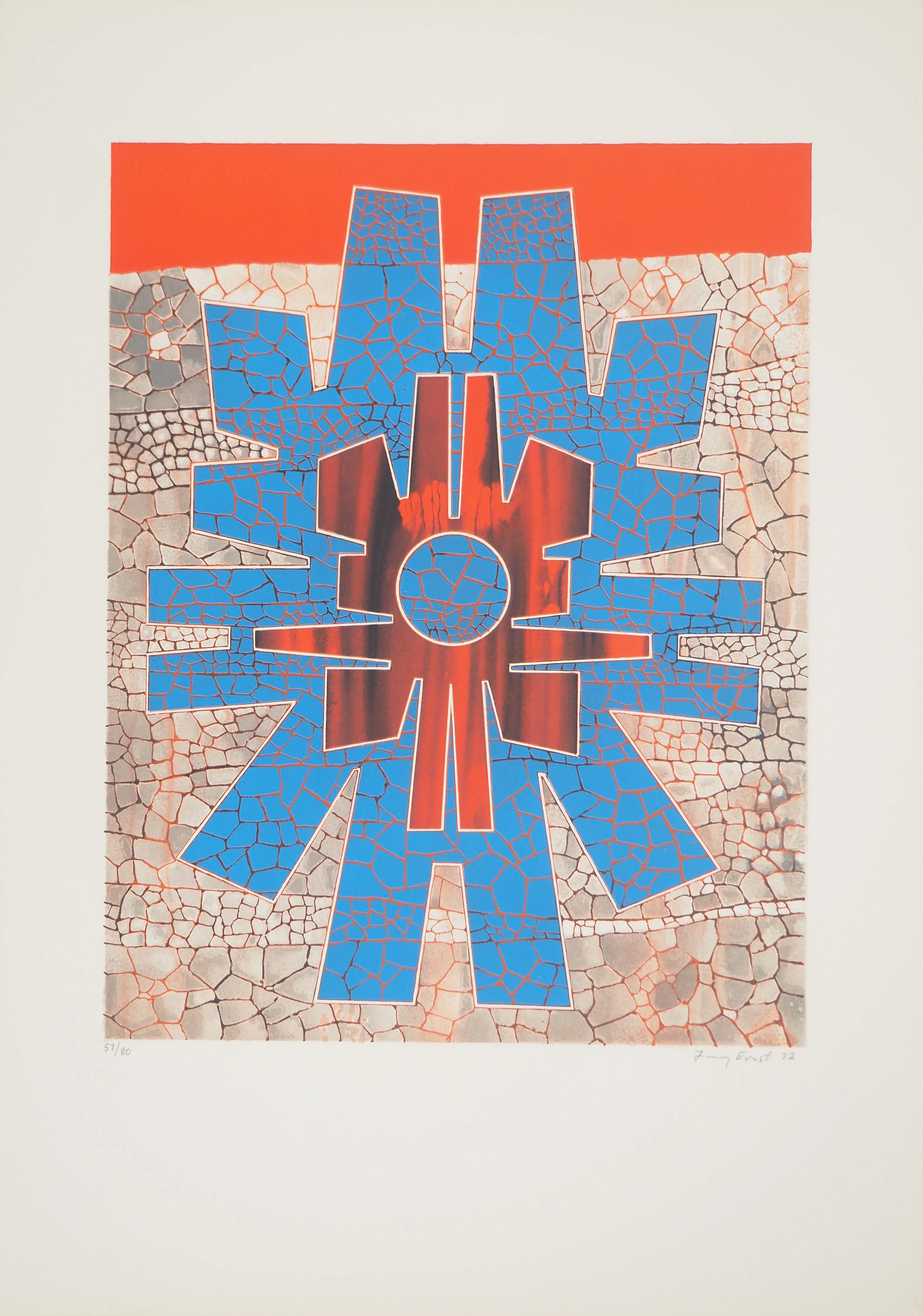 Jimmy ERNST : Totem géométrique, Lithographie originale signée