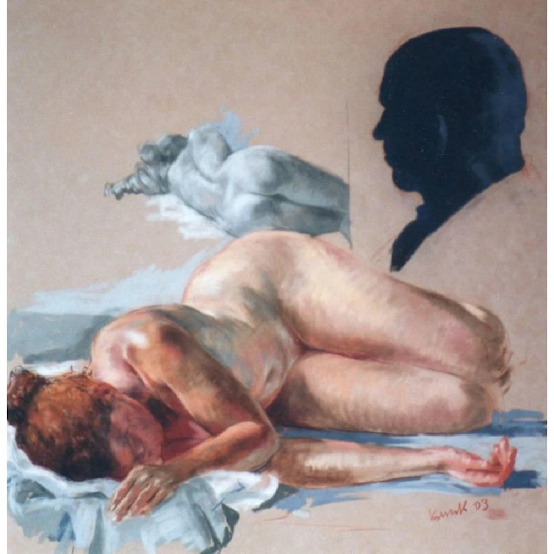 Wolfgang Alexander KOSSUTH - Anna avec autoportrait, 2003 - Pastel sur papier