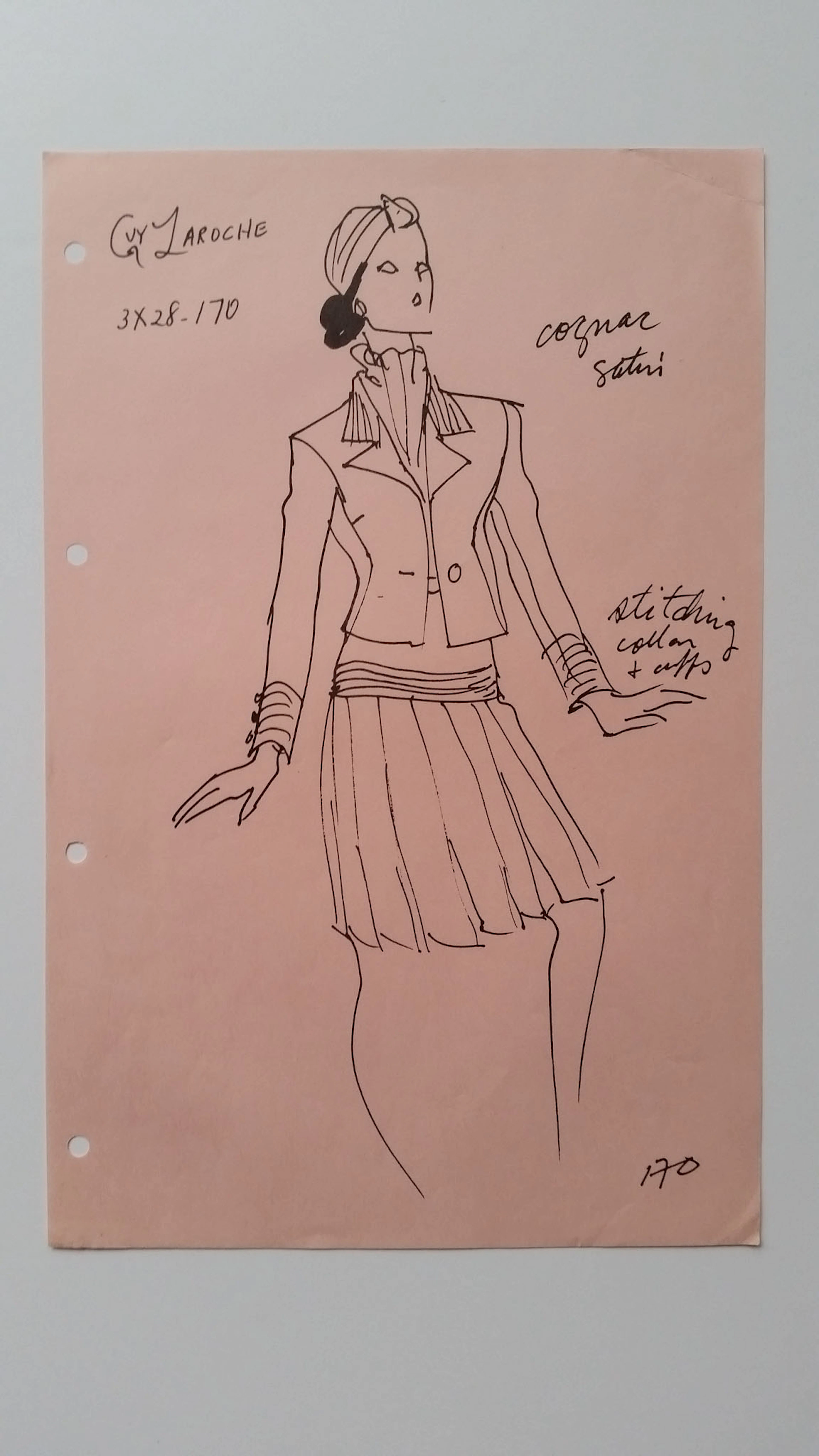 Guy Laroche - Croquis ensemble veste et robe - Cognac satin
