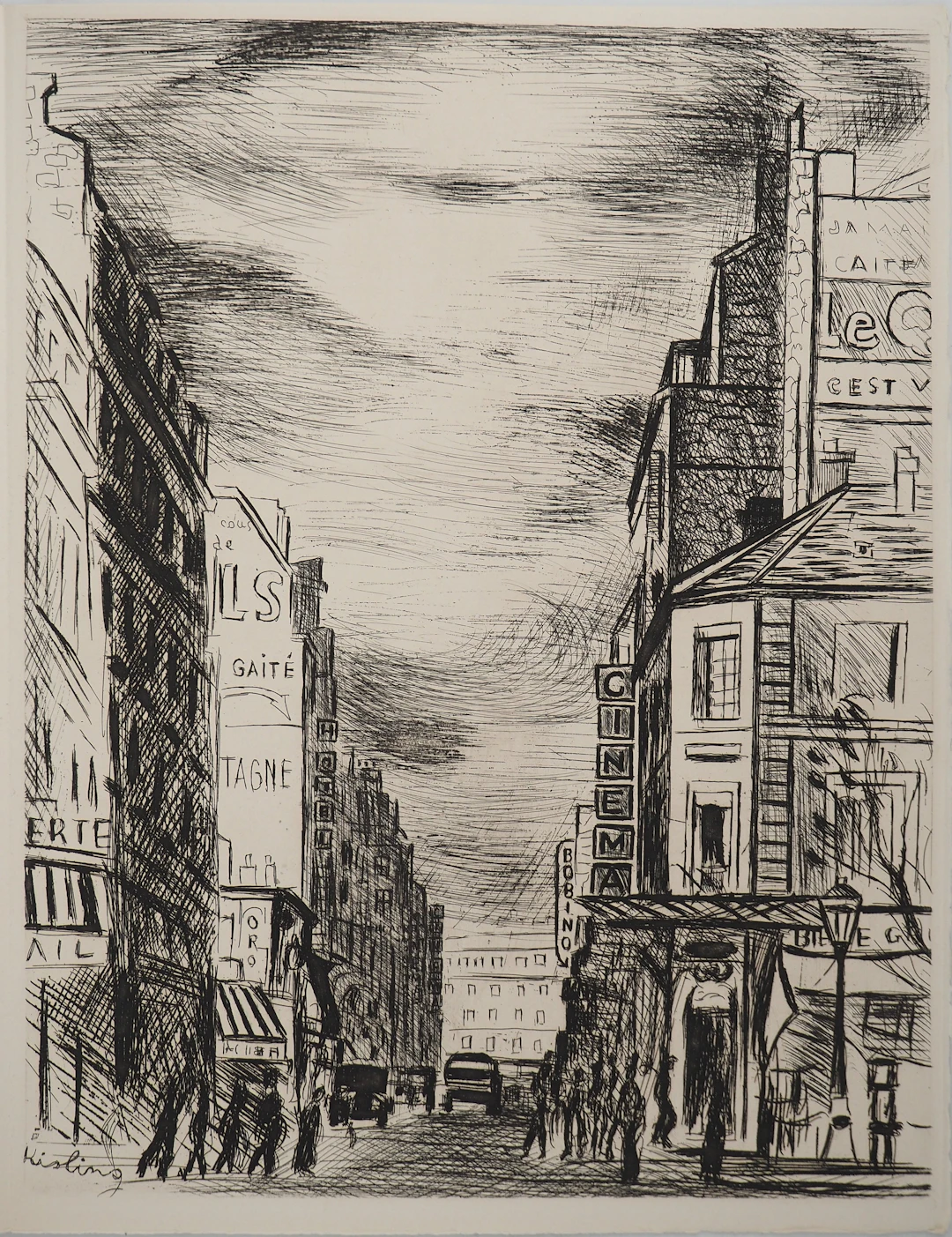 Moise KISLING : Rue de la Gaité Montparnasse, Gravure originale signée