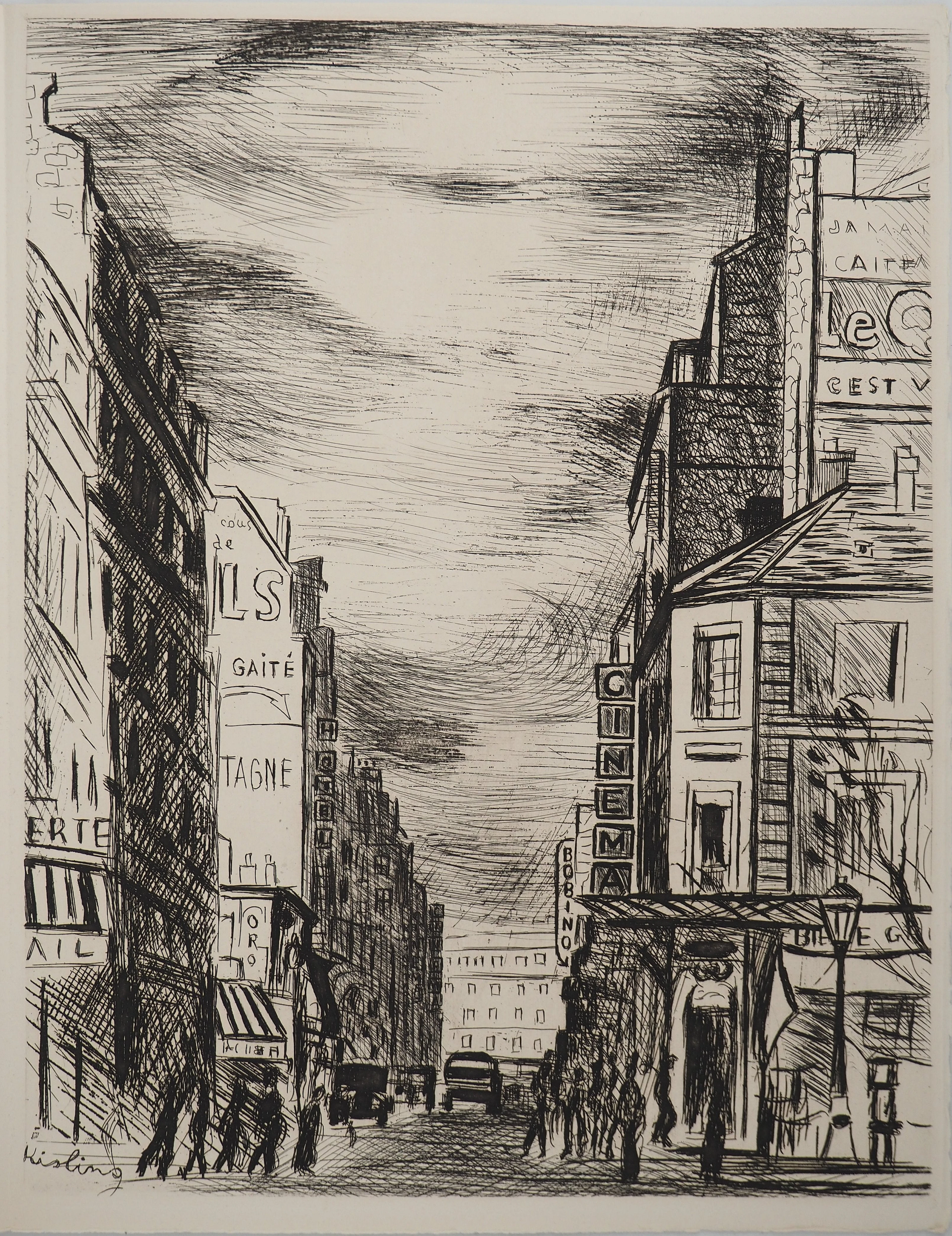 Moise KISLING : Rue de la Gaité Montparnasse, Gravure originale signée