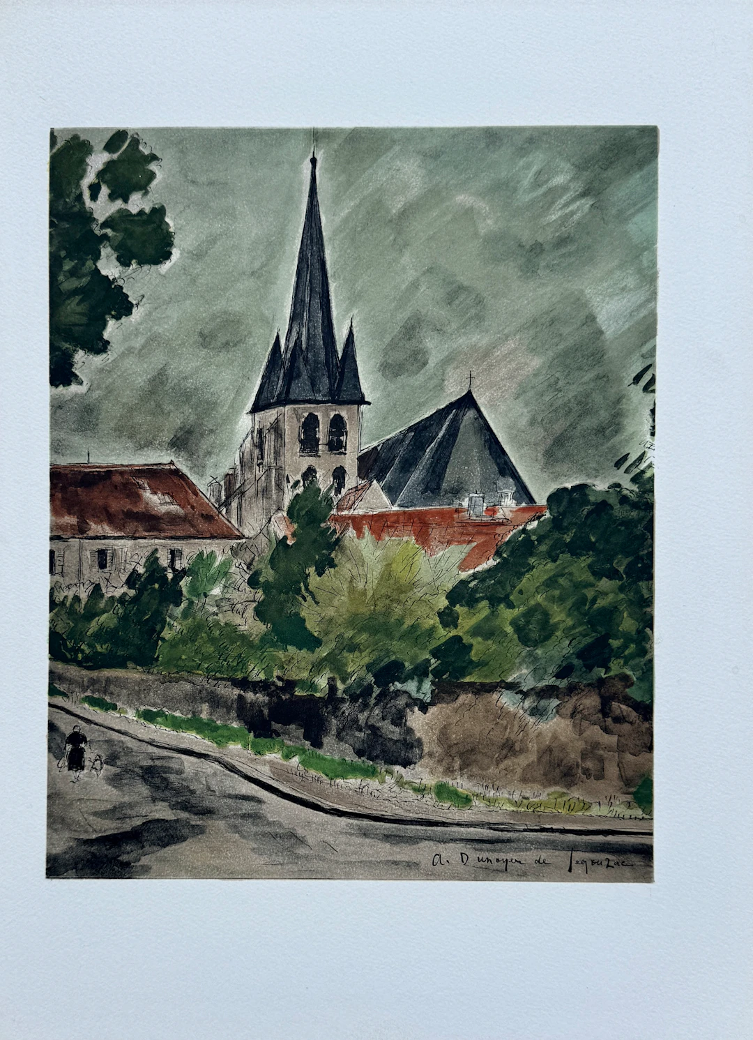 André DUNOYER DE SEGONZAC - L’église du village - Lithographie originale