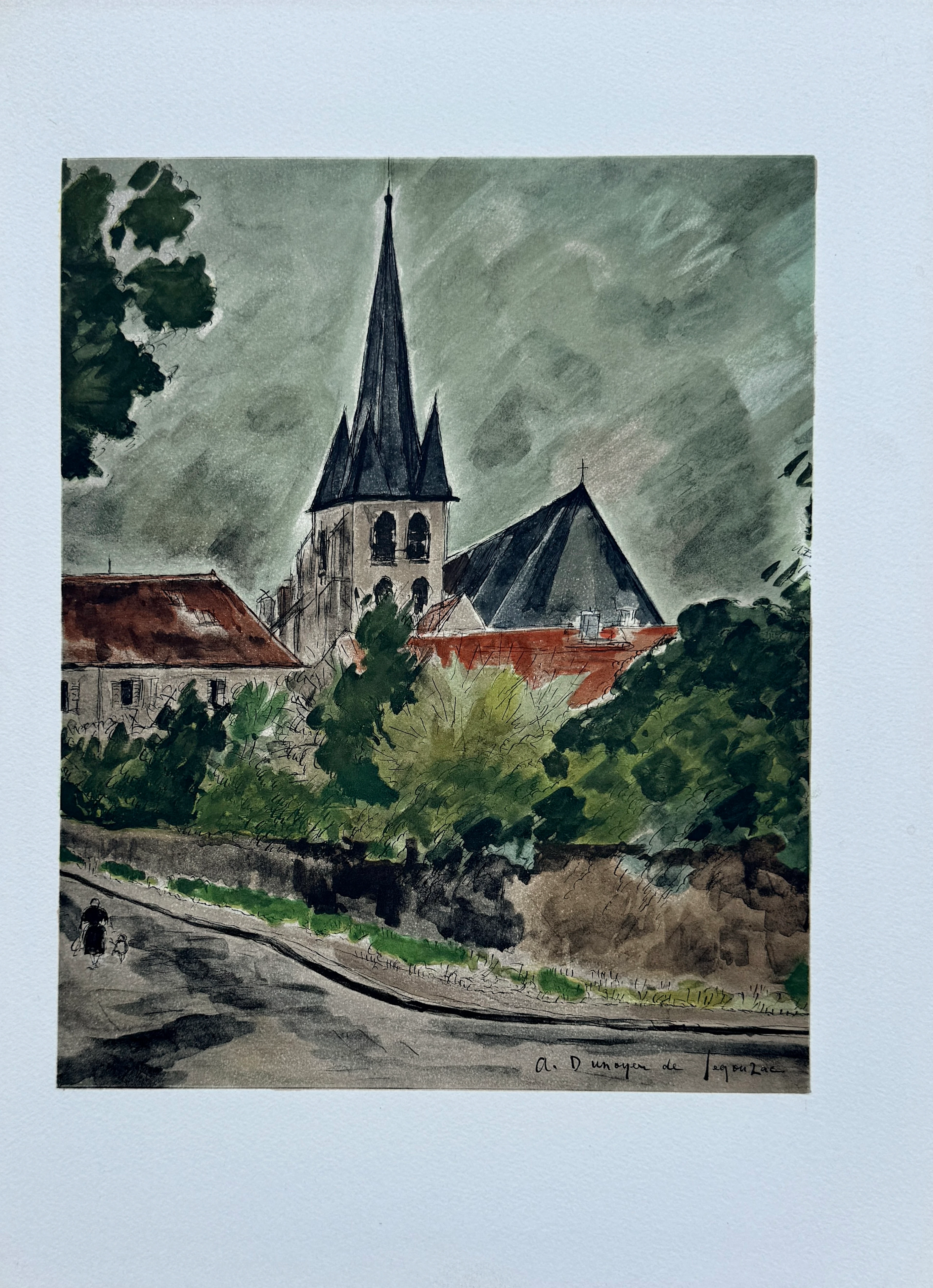 André DUNOYER DE SEGONZAC - L’église du village - Lithographie originale