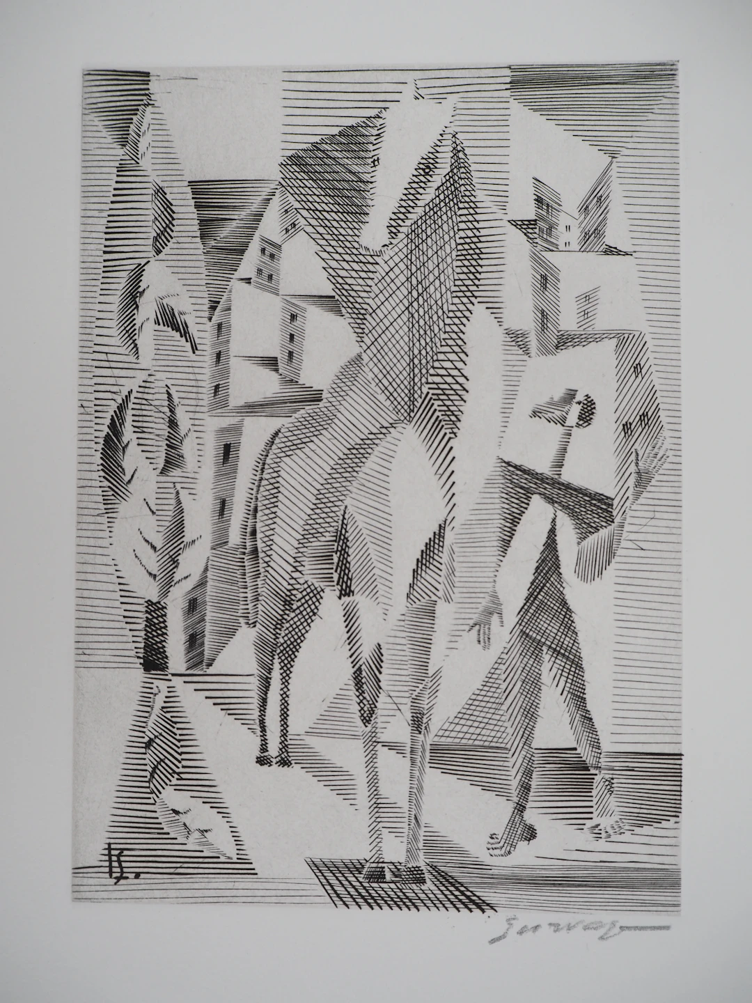 Léopold SURVAGE - Cavalier cubiste - Gravure originale, Signée