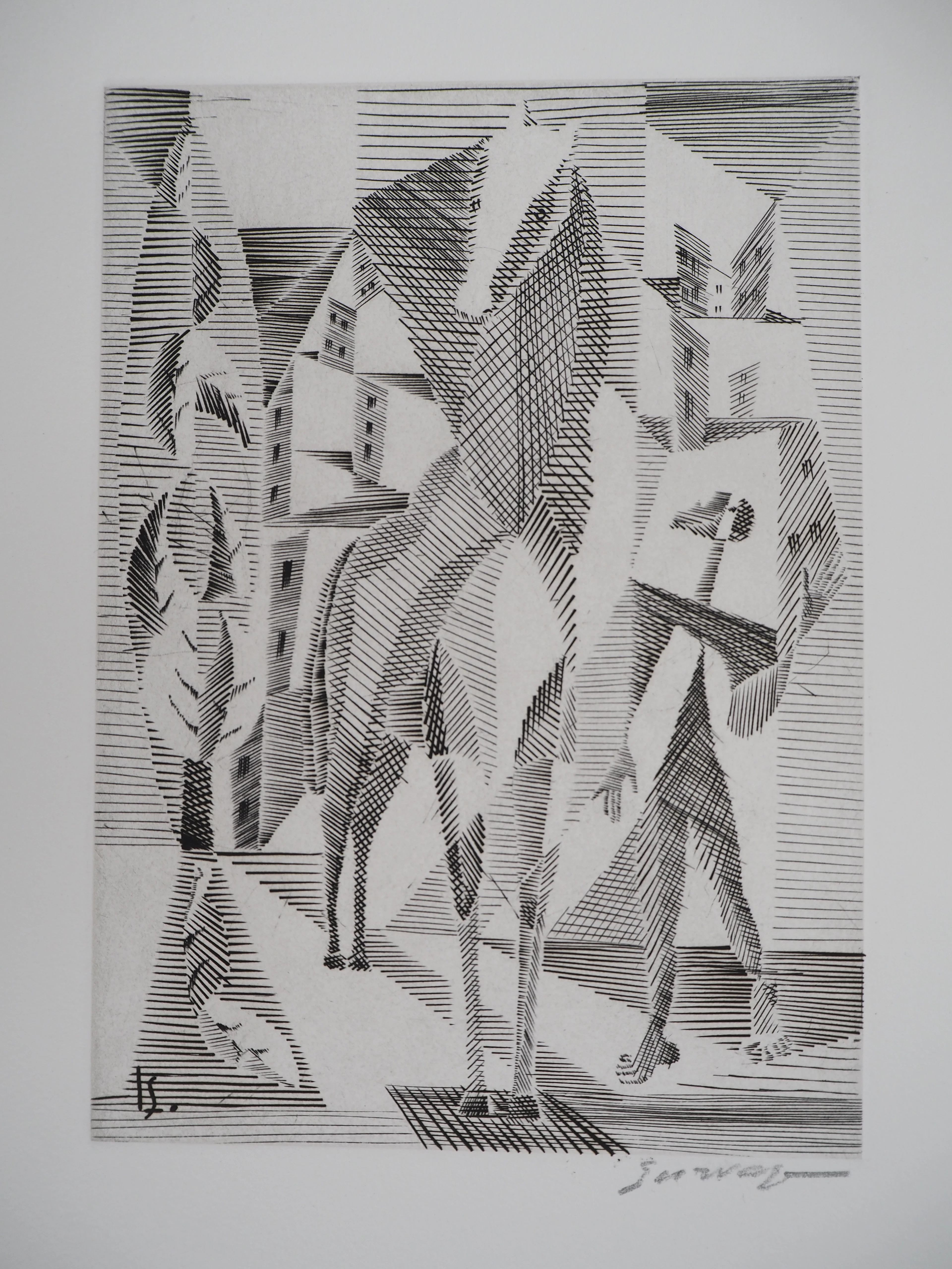 Léopold SURVAGE - Cavalier cubiste - Gravure originale, Signée