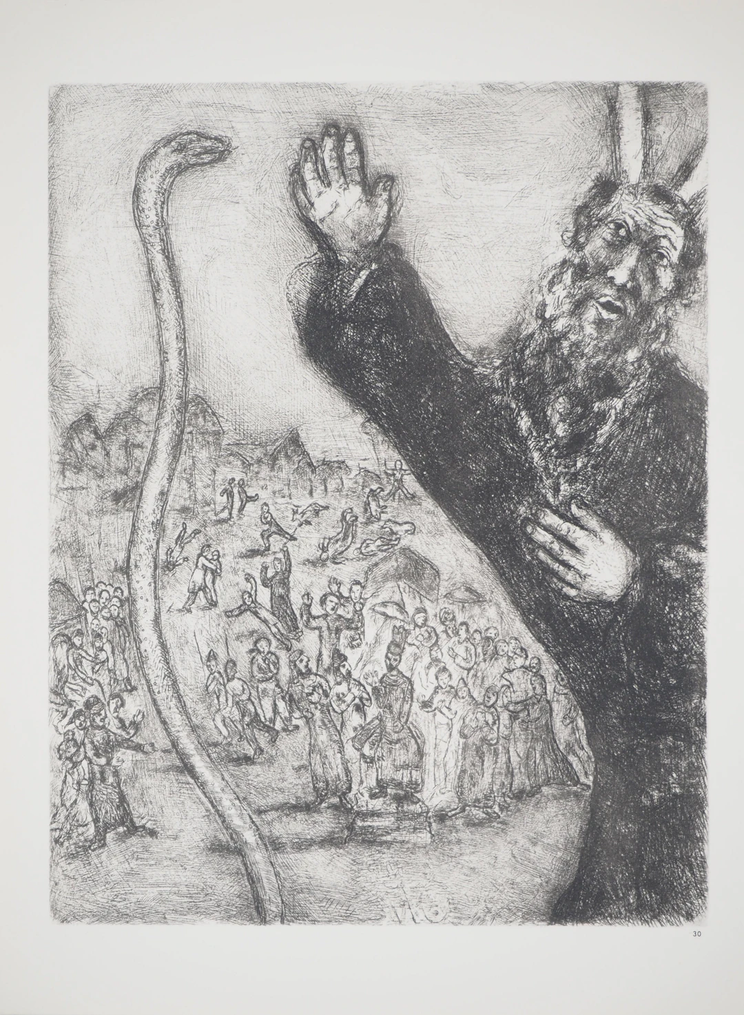 Marc CHAGALL : Le bâton de Moise se transformant en serpent, Héliogravure