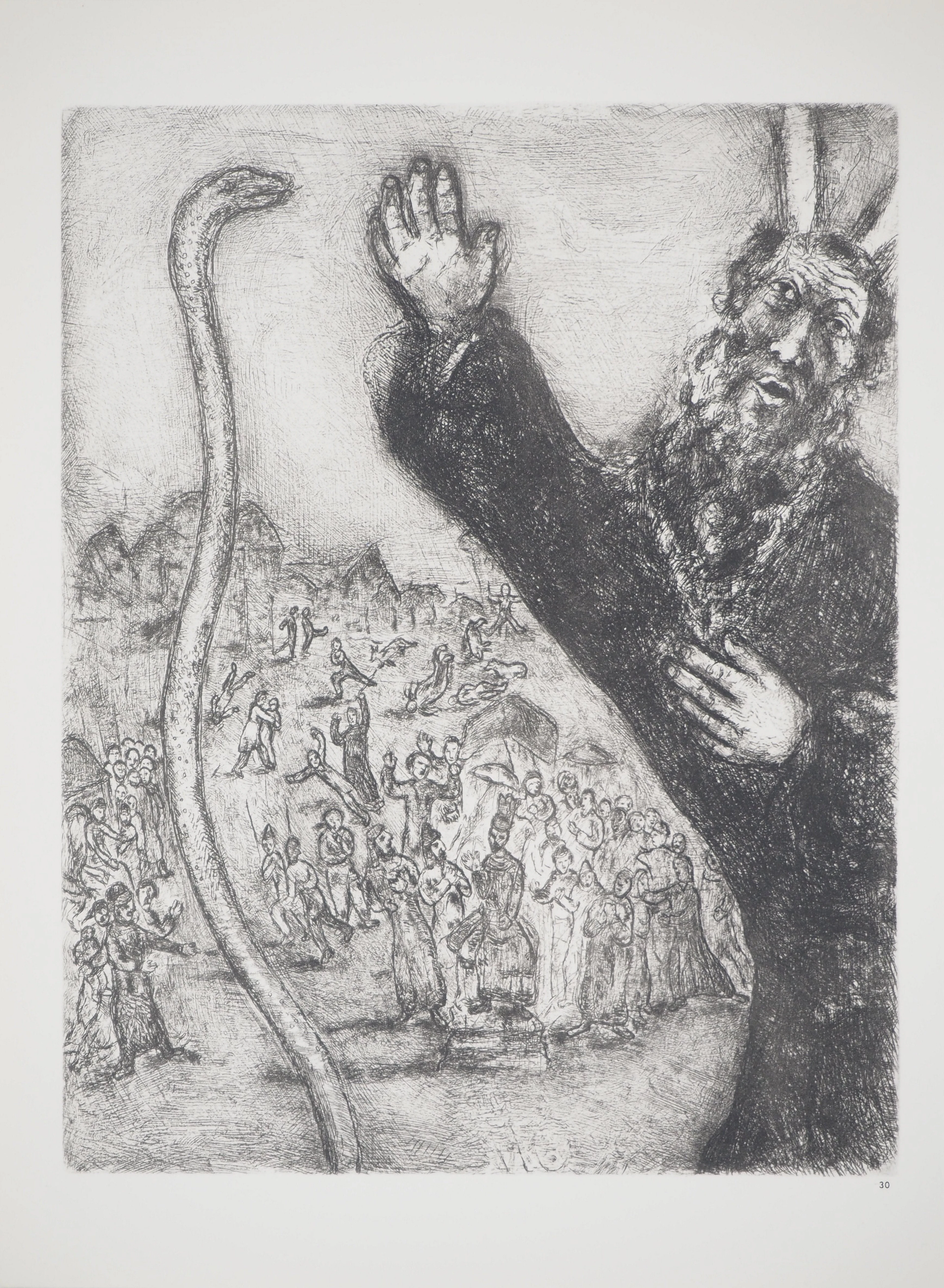 Marc CHAGALL : Le bâton de Moise se transformant en serpent, Héliogravure