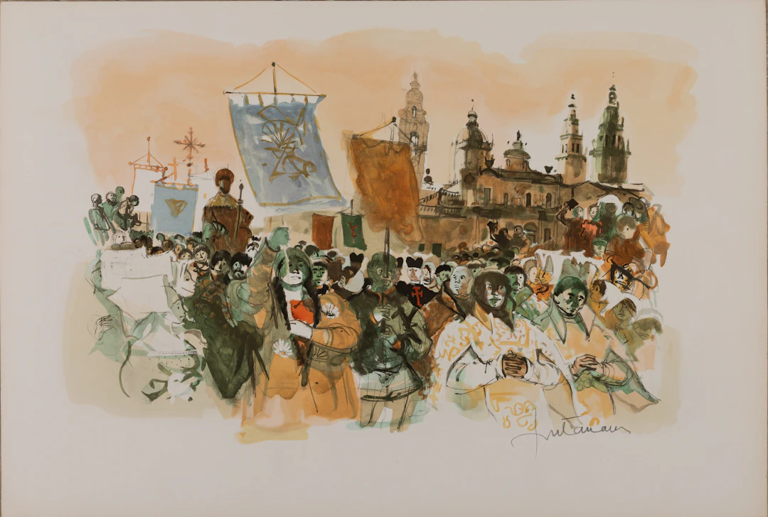Lucien FONTANAROSA : Procession religieuse en Espagne - Lithographie