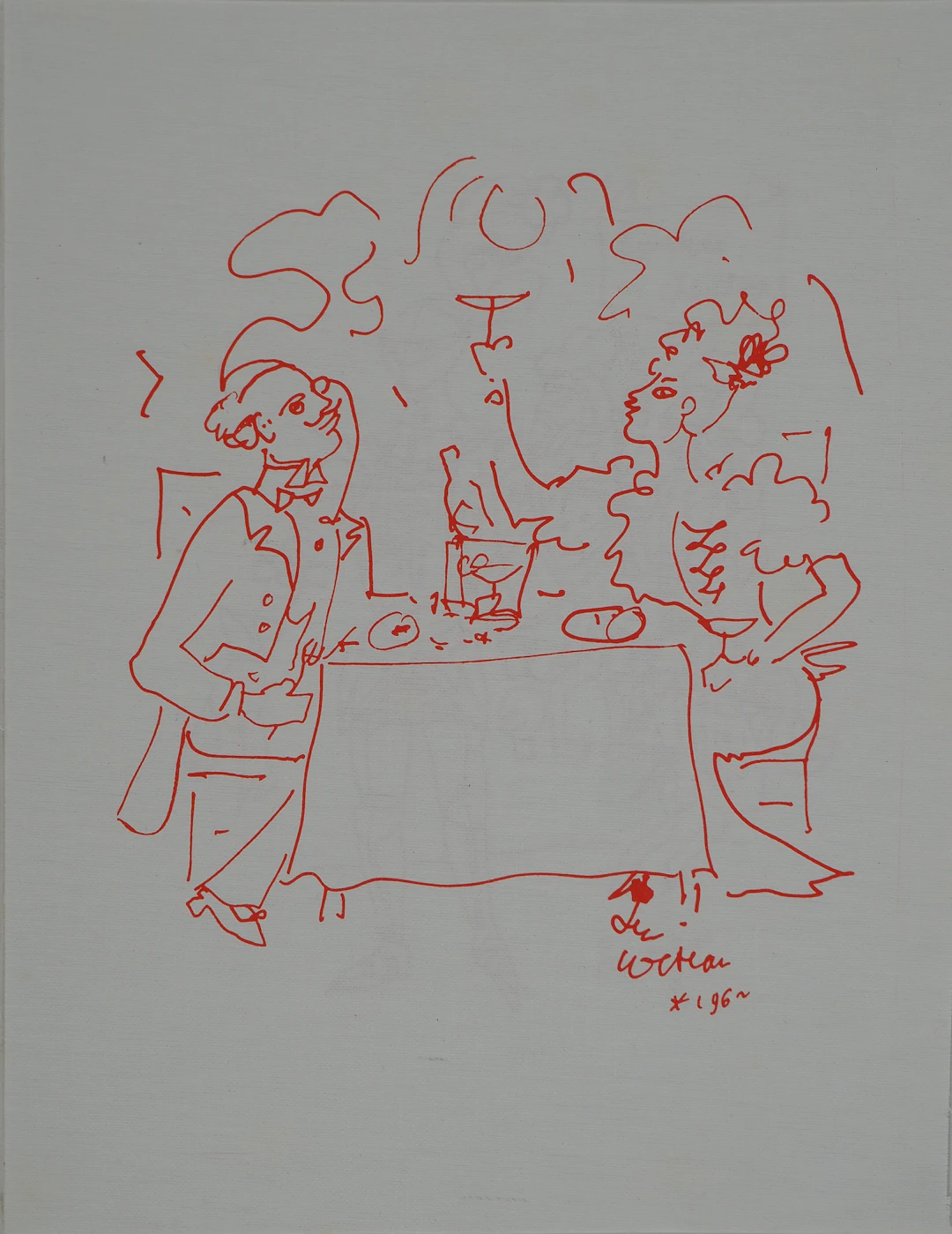 Jean COCTEAU : Diner galant au Champagne, Lithographie originale signée