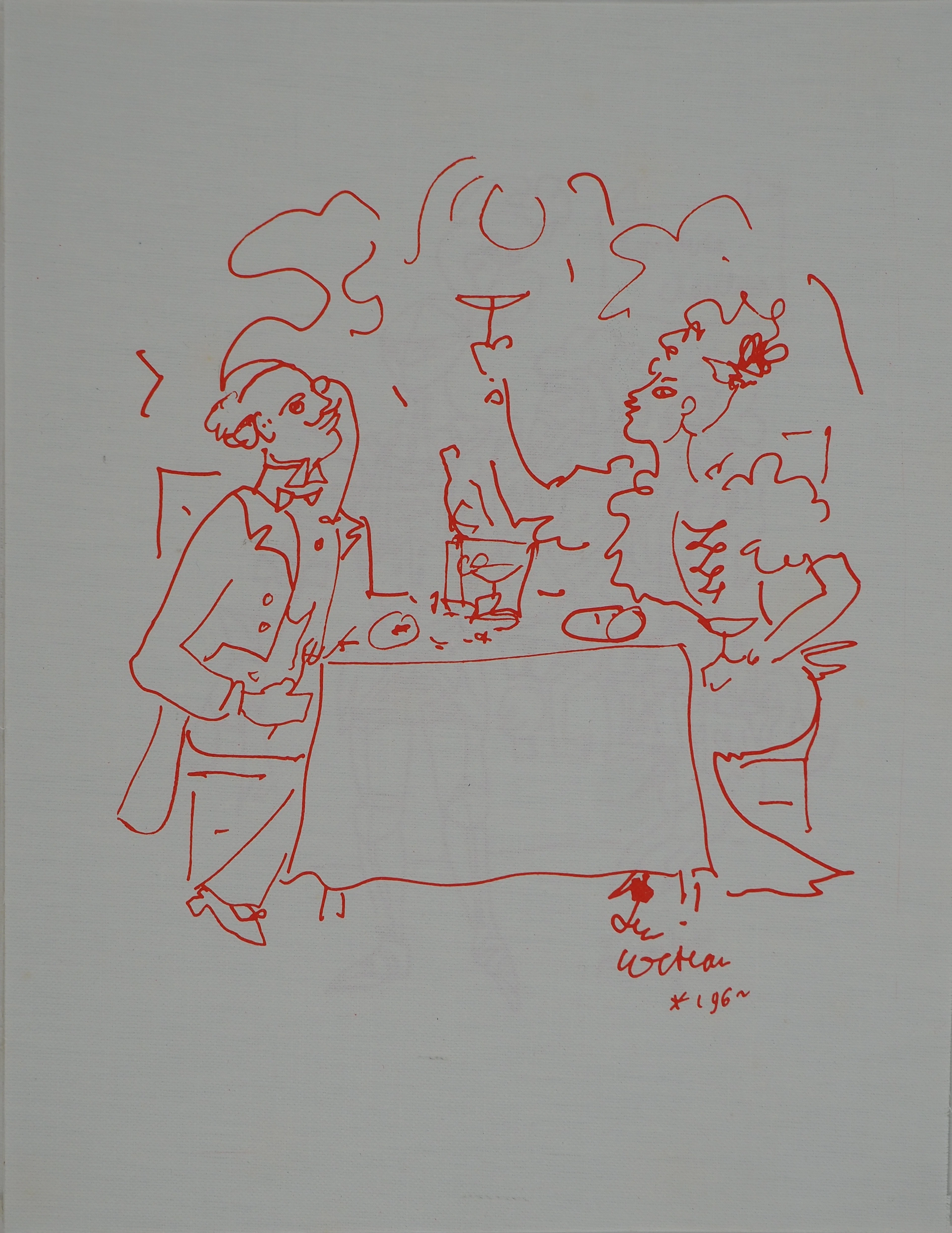 Jean COCTEAU : Diner galant au Champagne, Lithographie originale signée