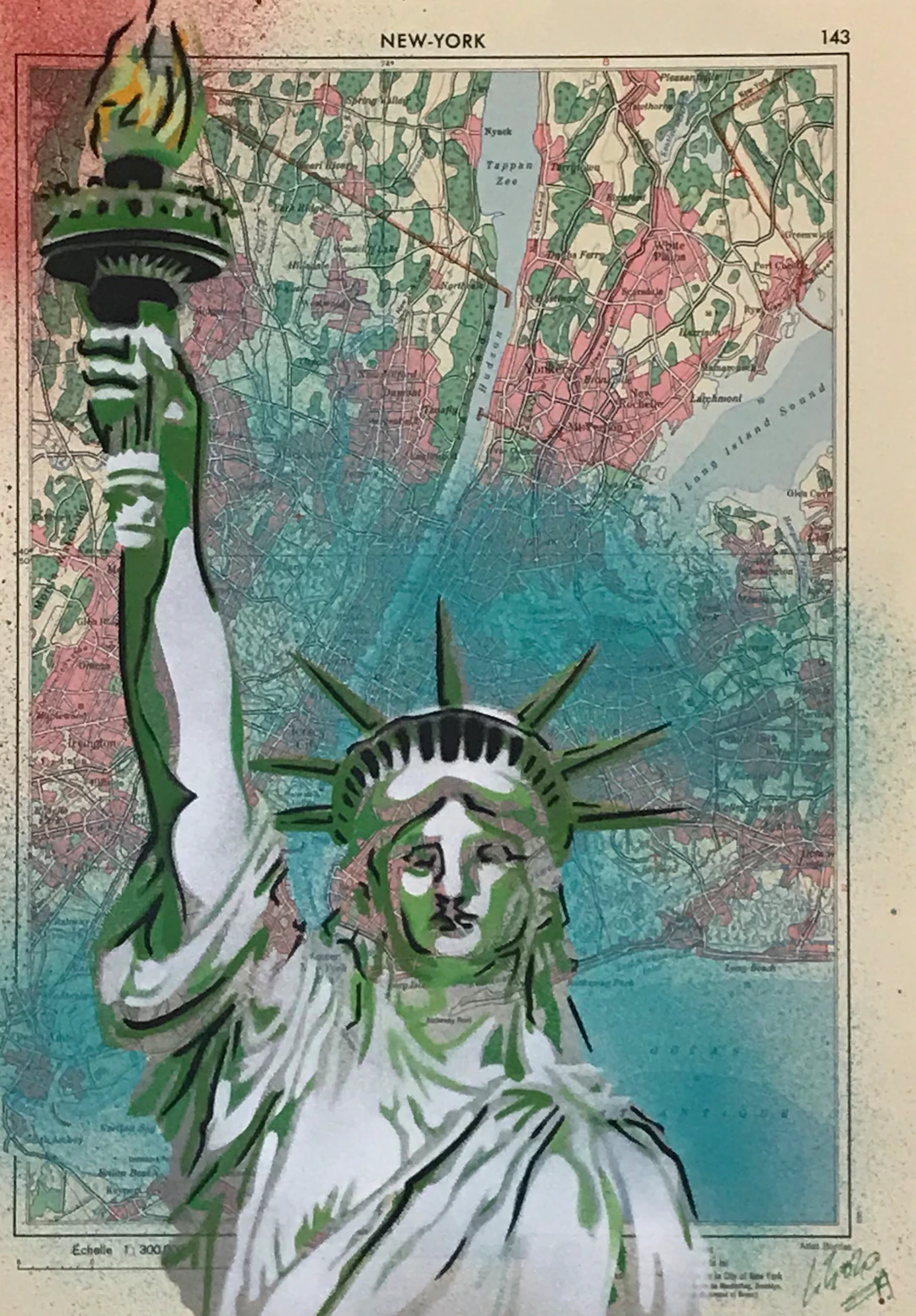 Christophe STOUVENEL - Carte New York, 2020 - Pochoir sur carte