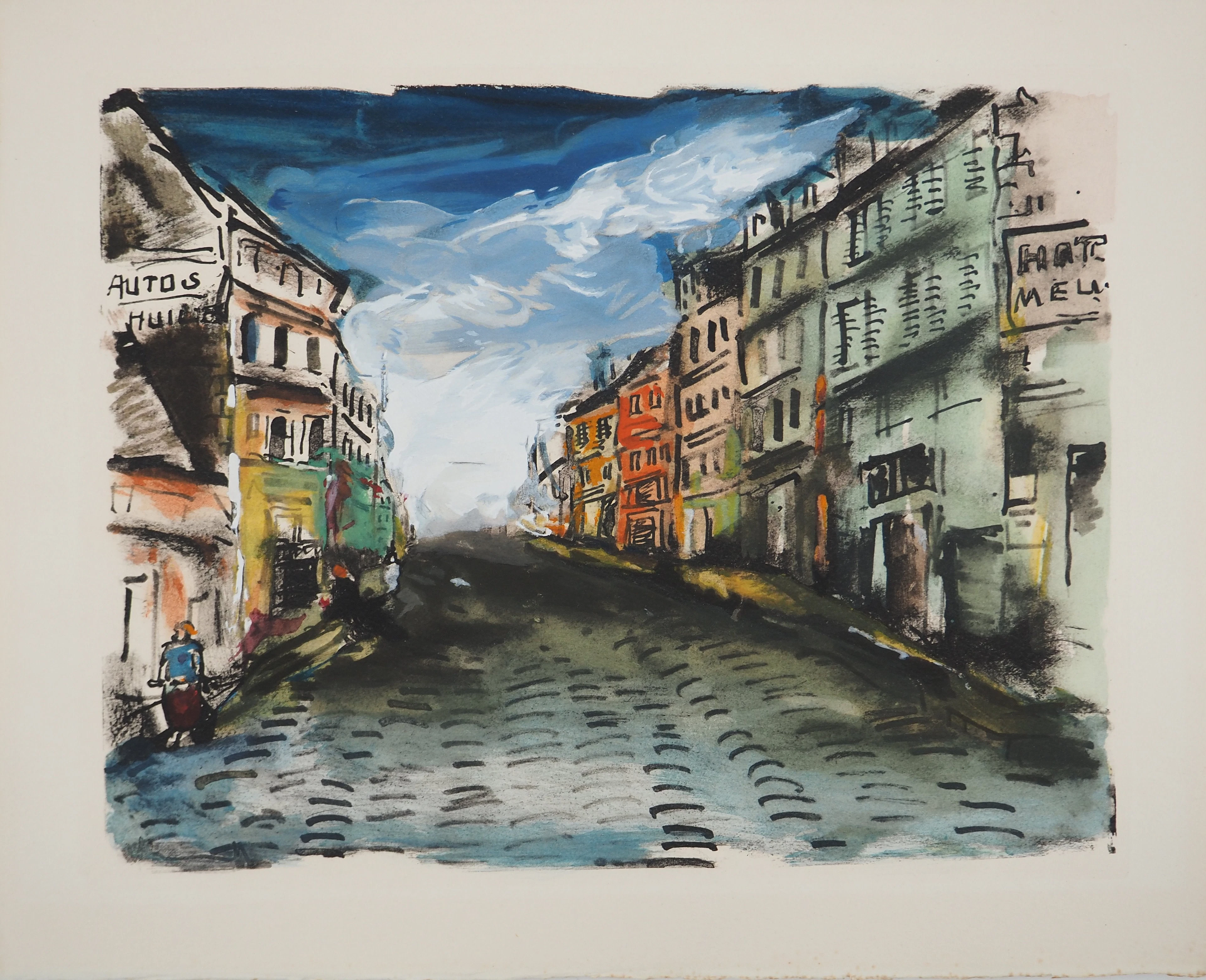 Maurice DE VLAMINCK : Rive gauche, Rue commerçante, Gravure originale, signée