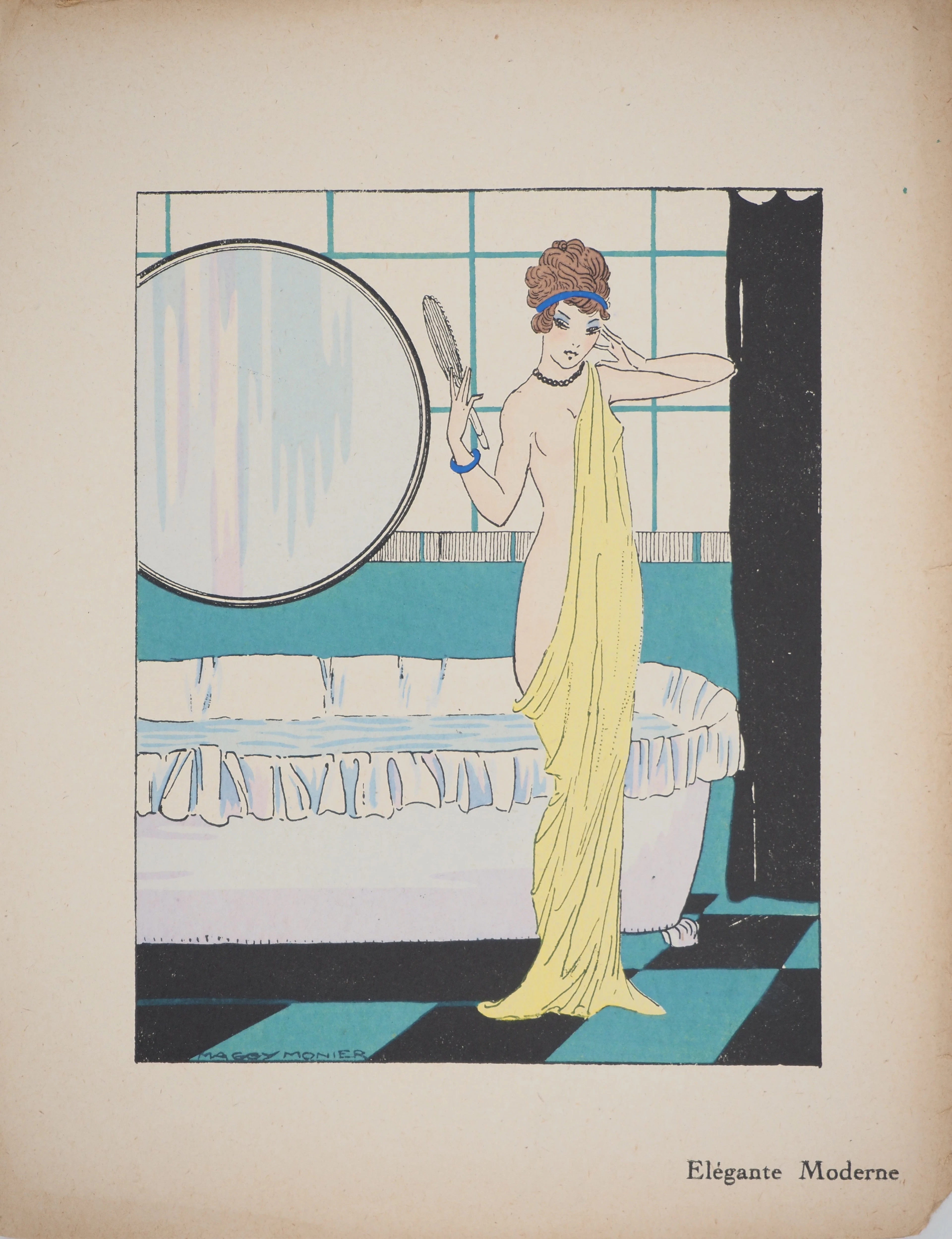 Maggy MONIER : Art déco, Jeune fille élégante et moderne, Lithographie