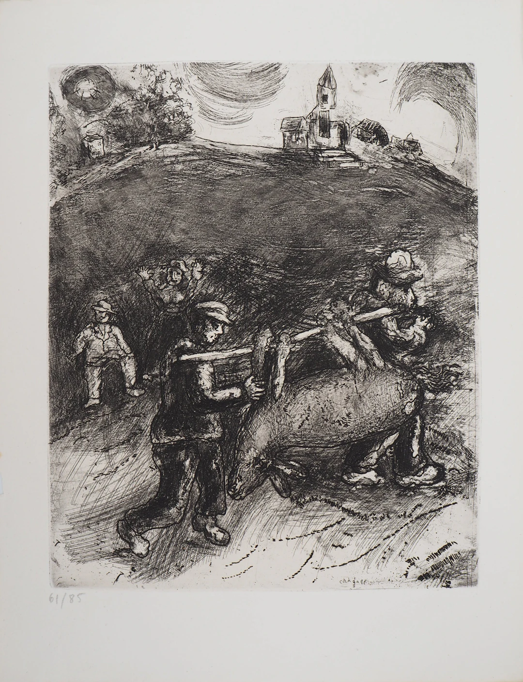 Marc CHAGALL : Retour au village, Gravure originale signée