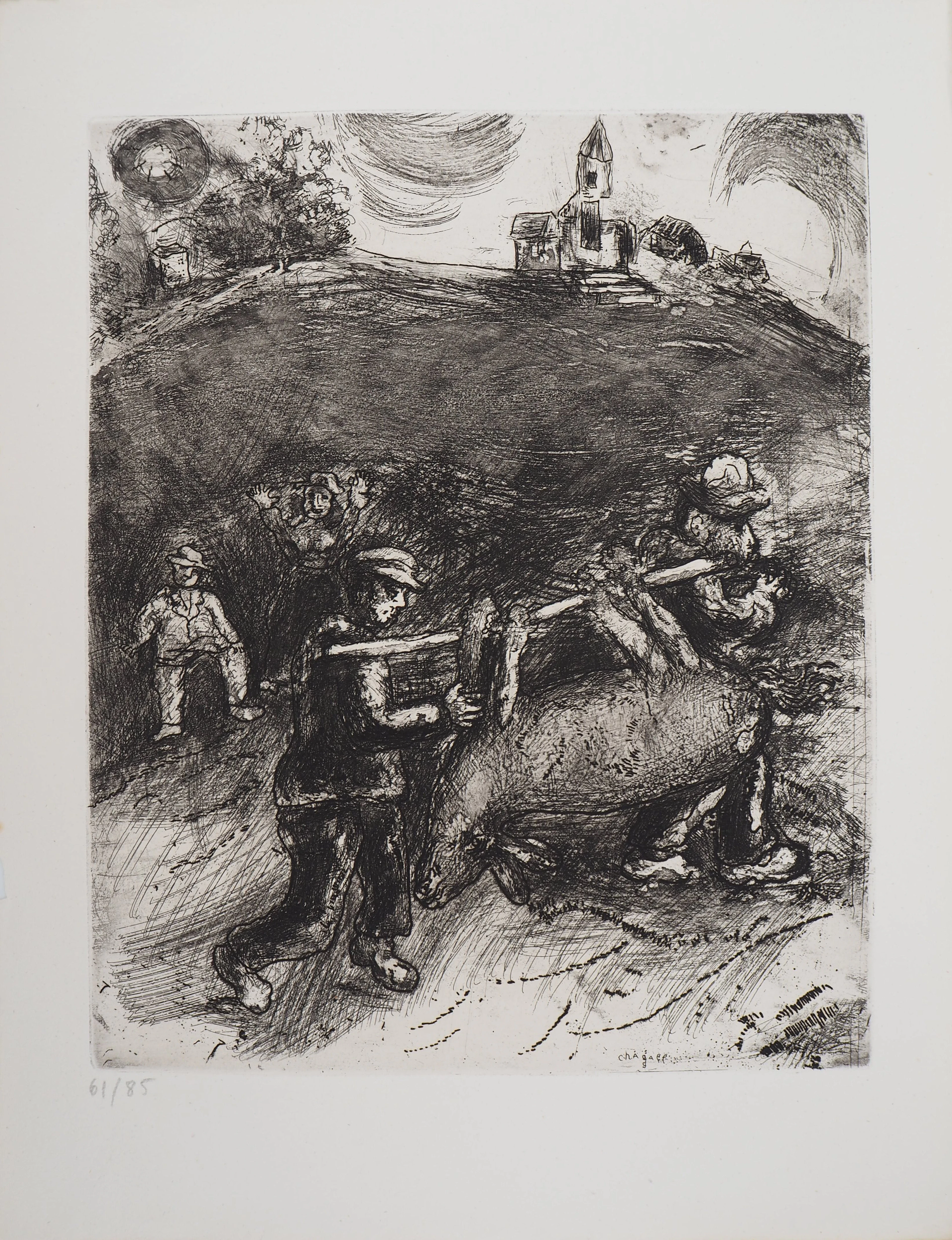 Marc CHAGALL : Retour au village, Gravure originale signée