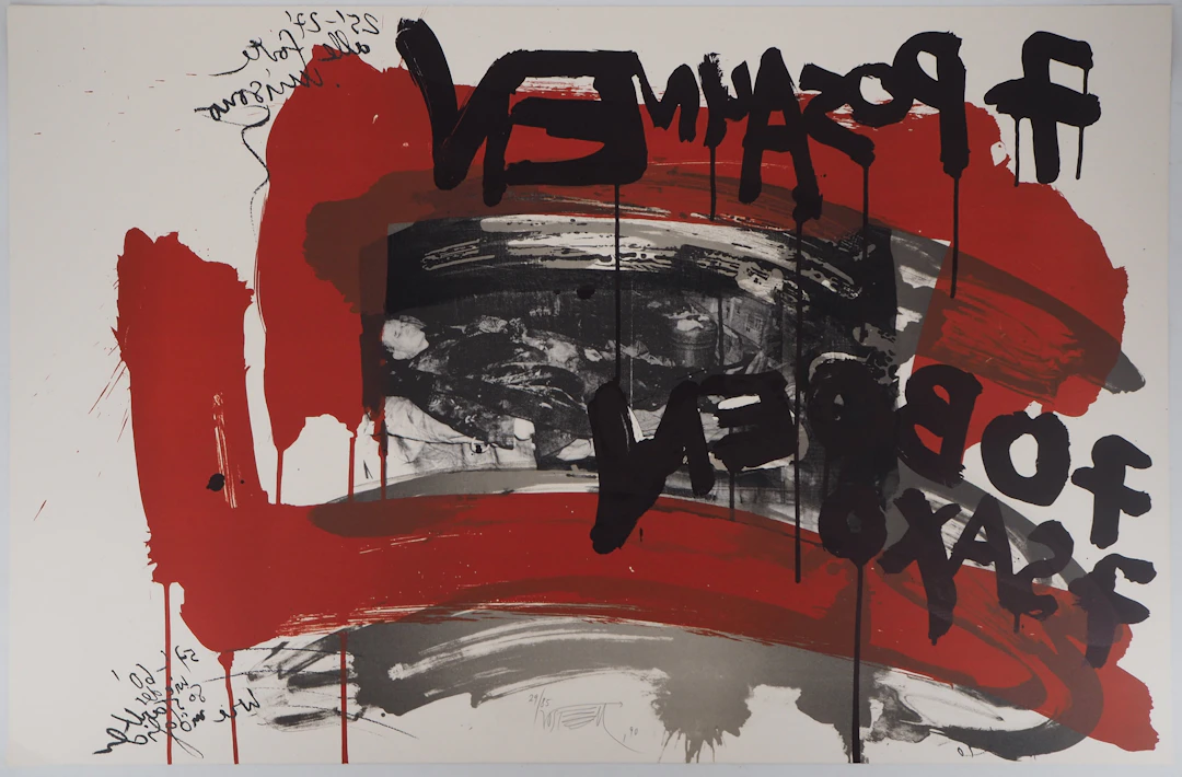 Wolf VOSTELL - Le cri : L’homme en noir - Lithographie originale signée, 1990