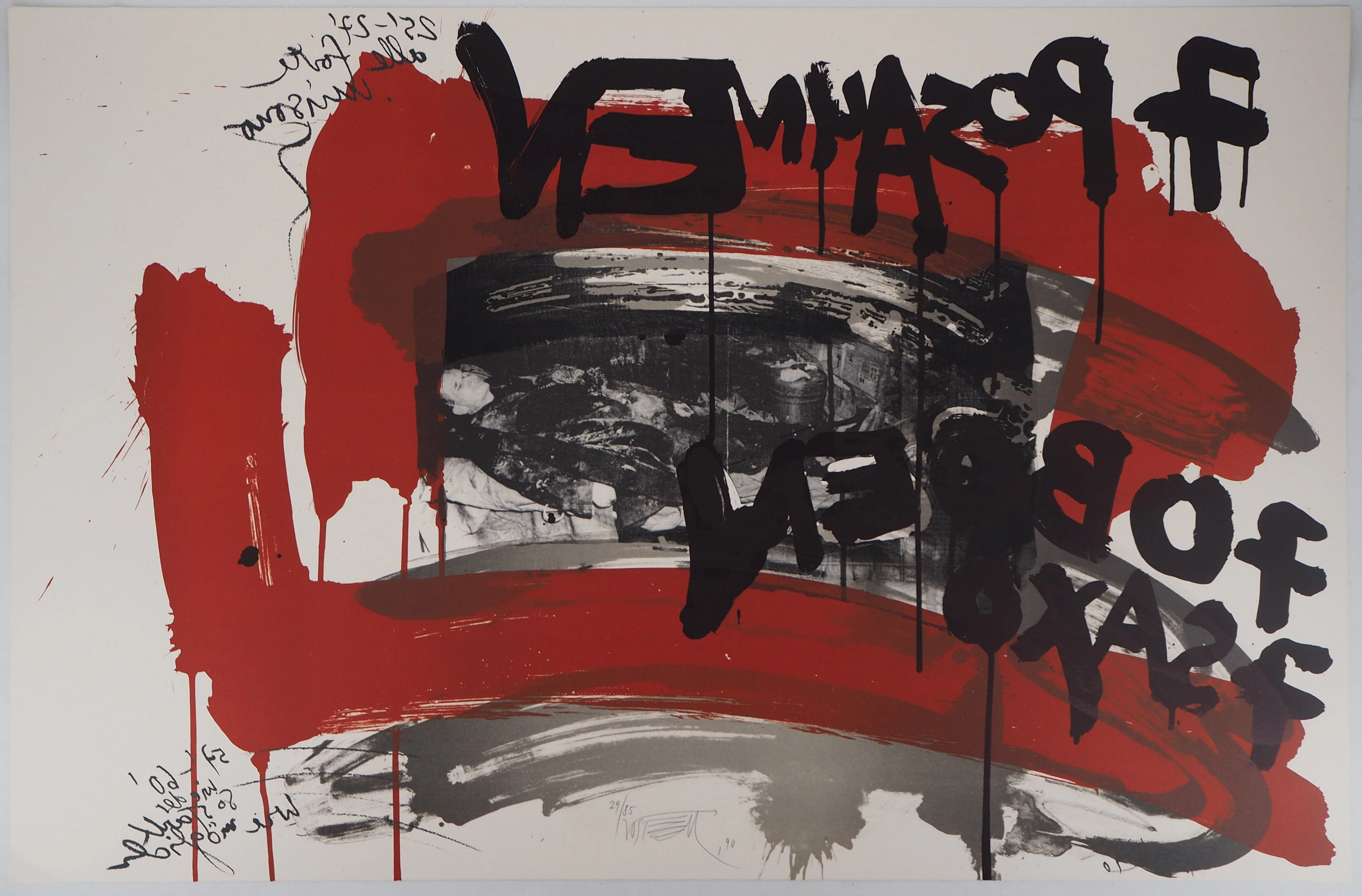 Wolf VOSTELL - Le cri : L’homme en noir - Lithographie originale signée, 1990