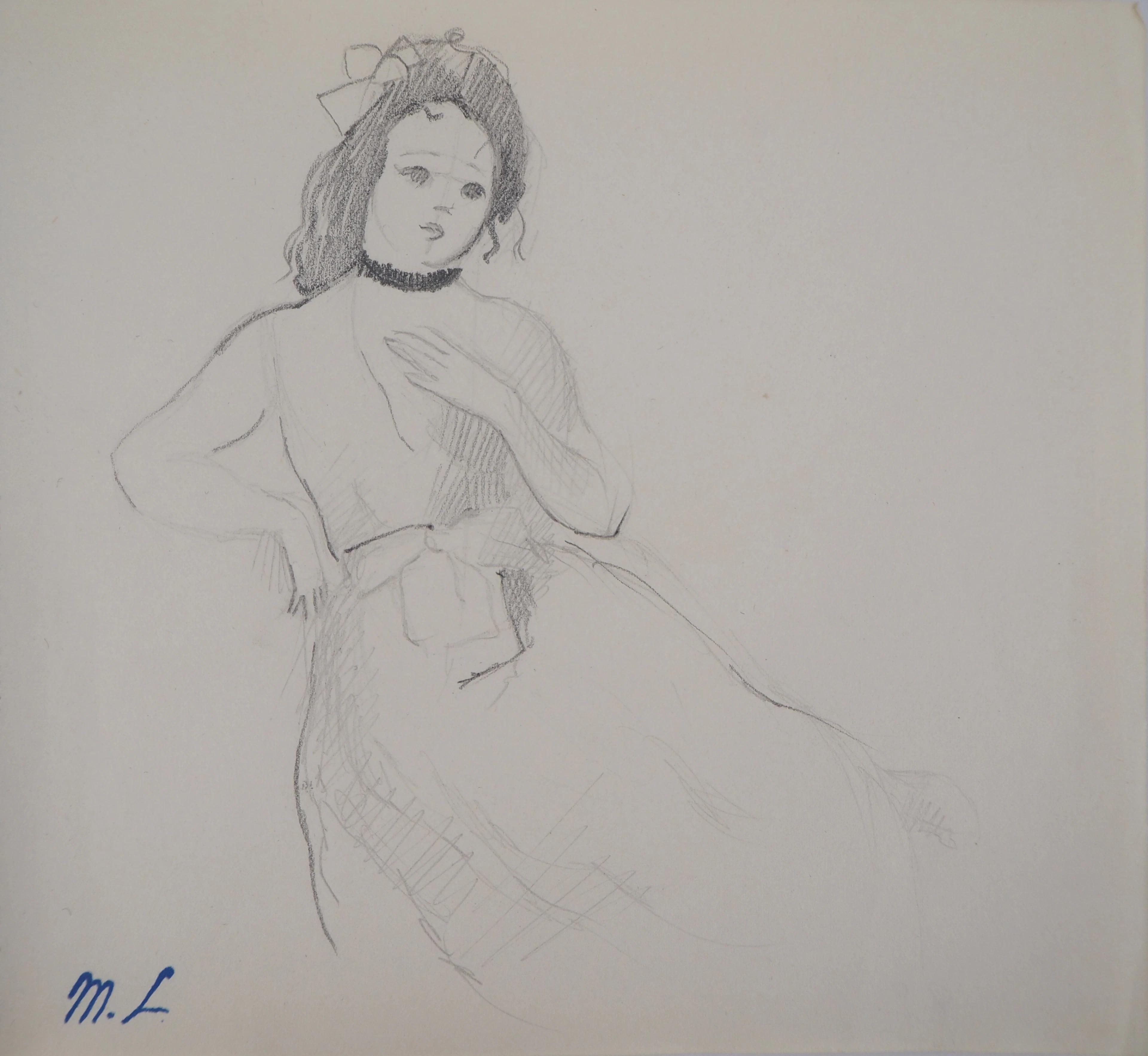 Marie LAURENCIN : Fille en robe, Dessin original signé