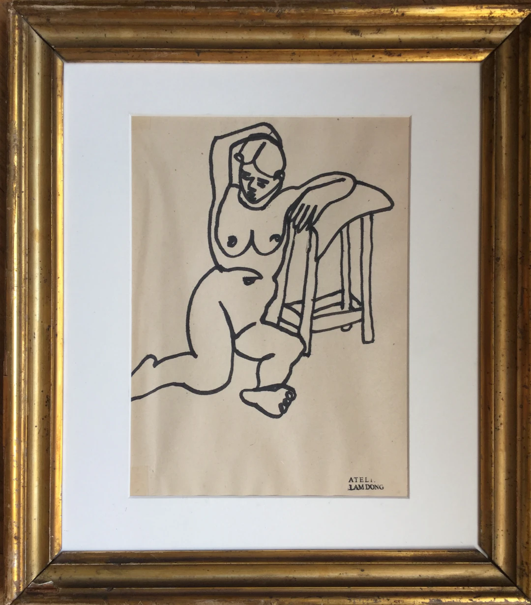 LAM DONG - Nu au tabouret - Dessin à l’encre