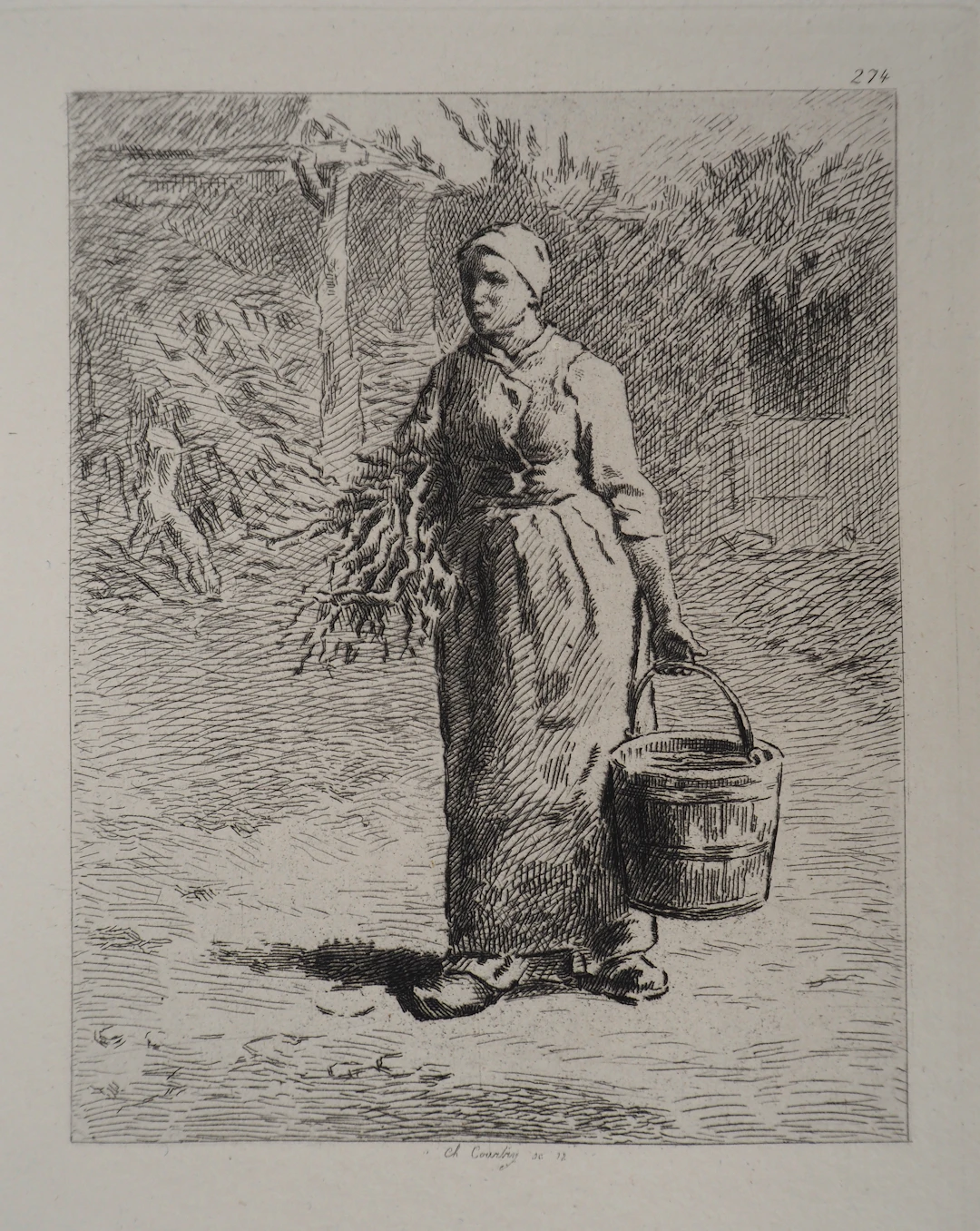 Jean François MILLET (d’après) - Femme portant un seau,1873 - Gravure, signée