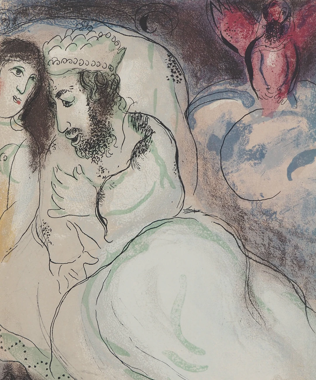 Marc CHAGALL : La Bible, Le rêve de Abimelech, Lithographie originale