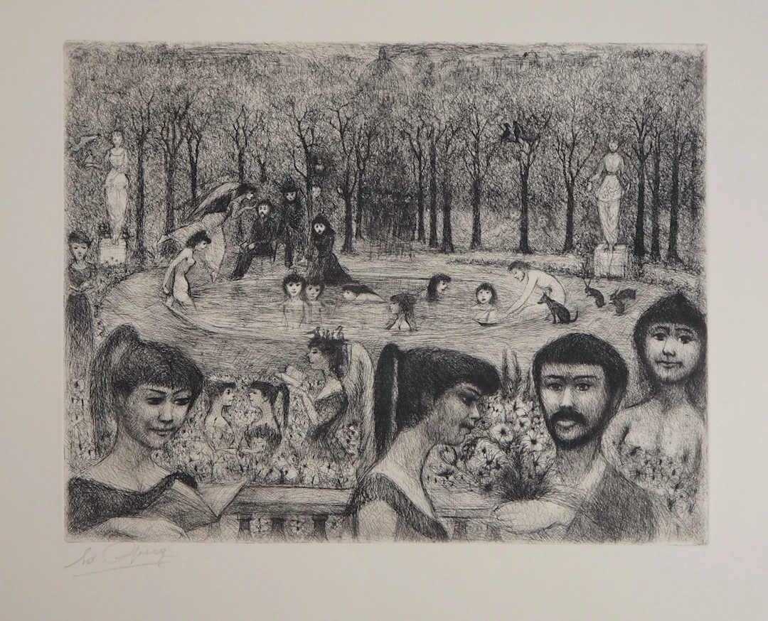 Edouard GOERG : Le bain dans le bassin aux naîades, 1956 - Gravure