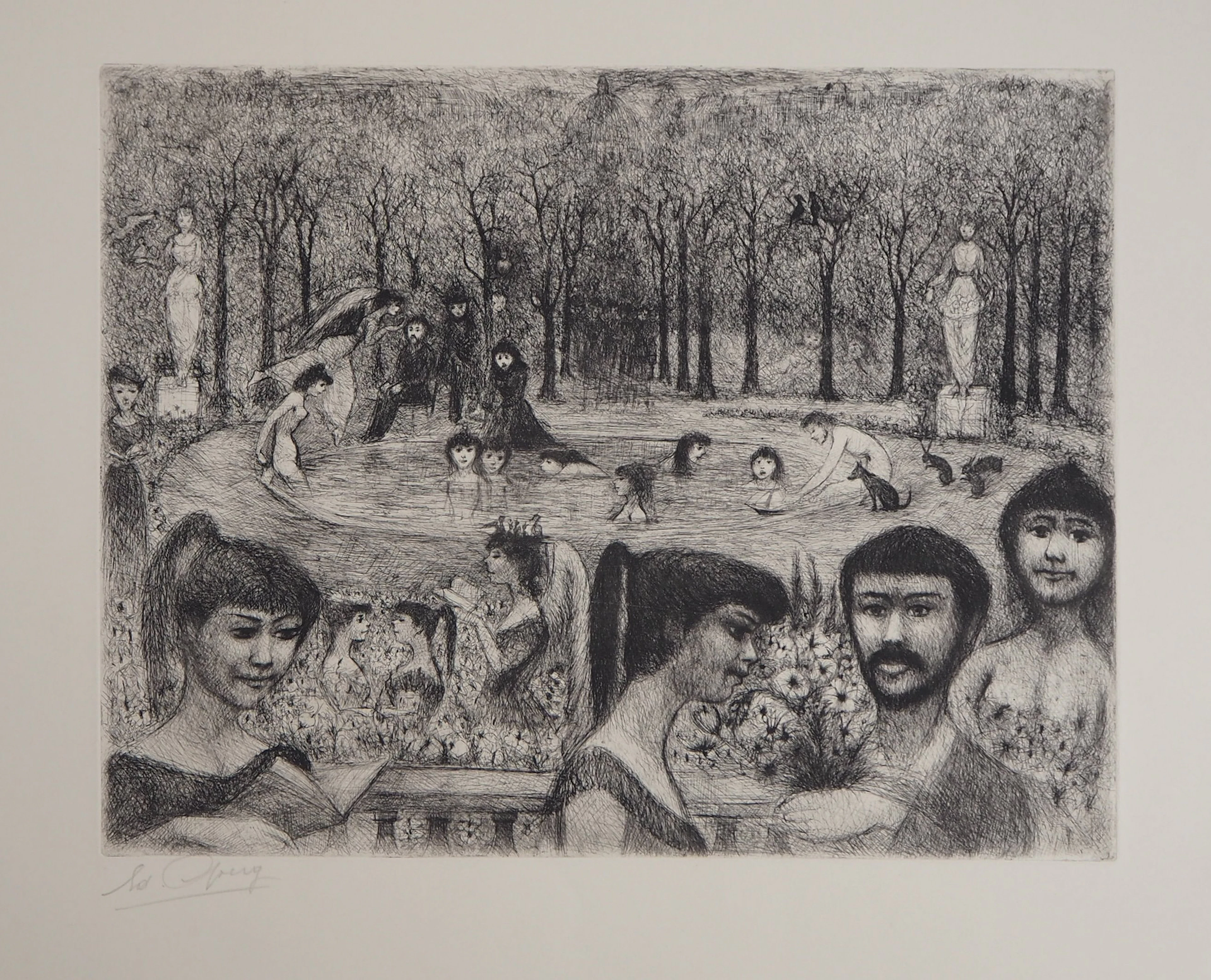 Edouard GOERG : Le bain dans le bassin aux naîades, 1956 - Gravure