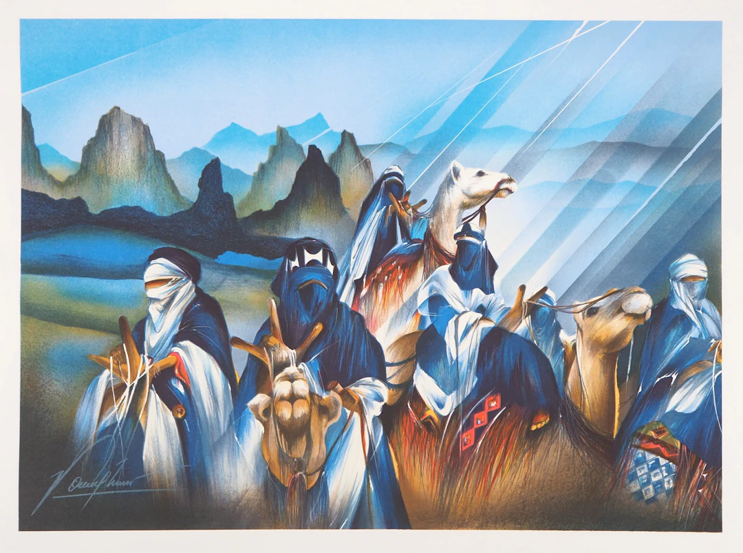 Raymond POULET : Les Voyageurs dans le désert - Lithographie originale signée