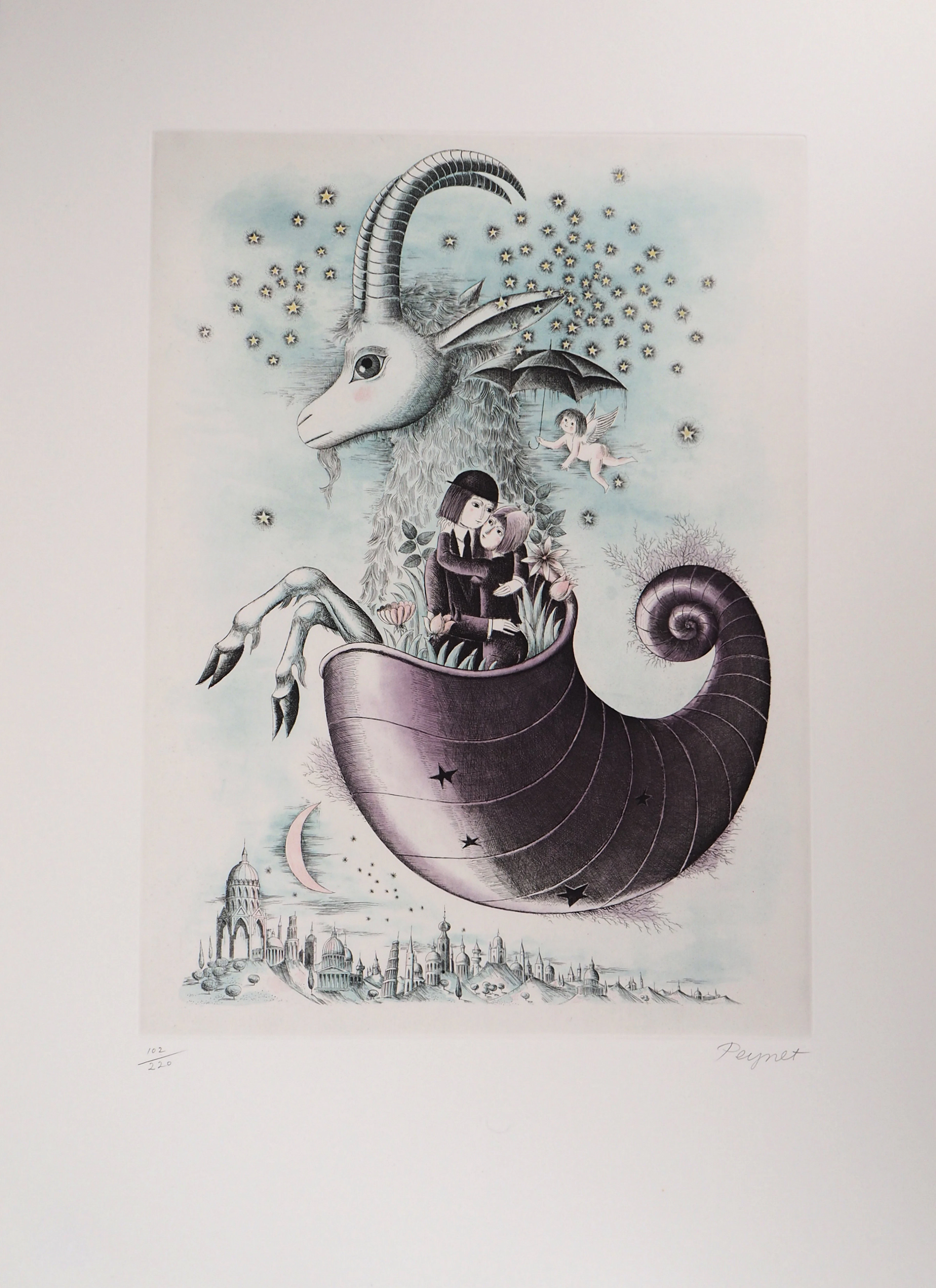 Raymond PEYNET : Signe du zodiaque, Capricorne - Gravure originale signée