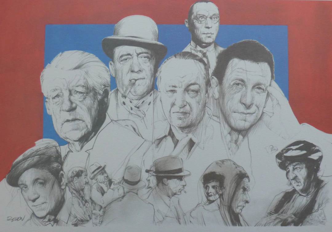 Jacky REDON - 16 Dessins caricaturaux signés dans la planche, 1990