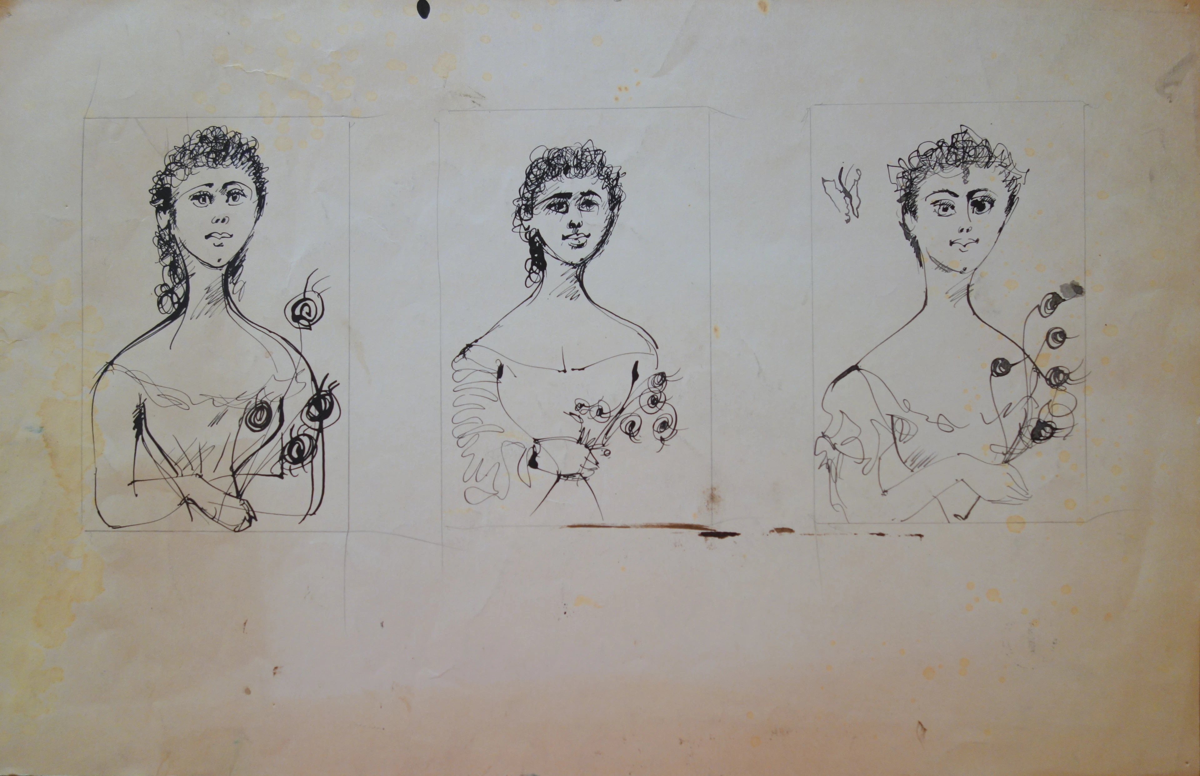 Edouard GOERG - Jeunes femmes à la rose - Dessin original signé