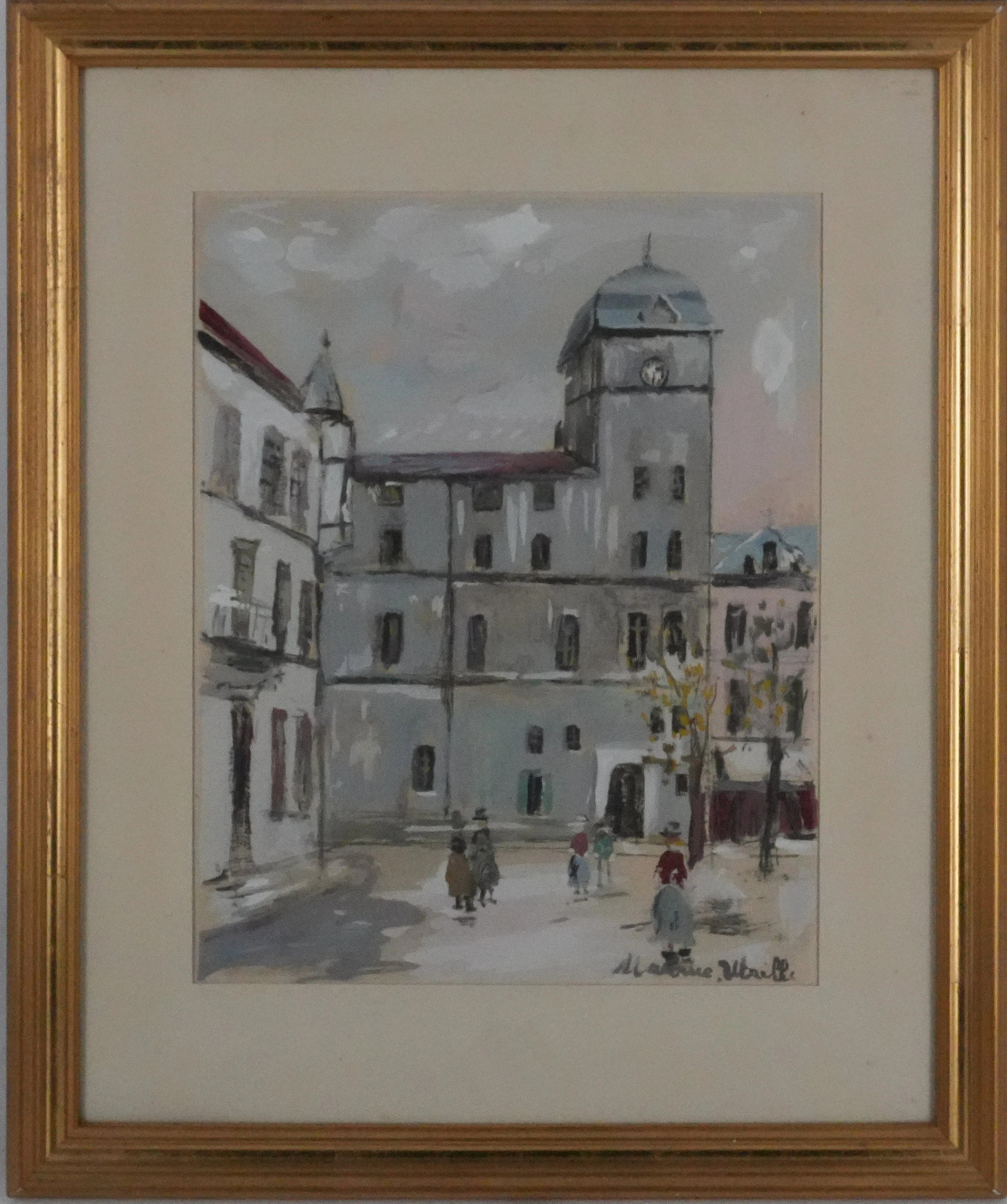 Maurice UTRILLO - Les passants sur la place, lithographie signée