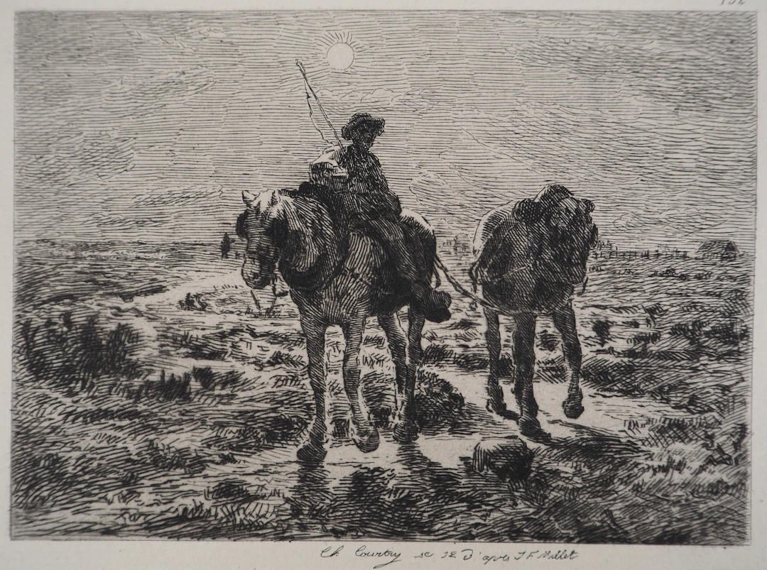 Jean François MILLET (d’après) : Retour du laboureur - Gravure, Signée
