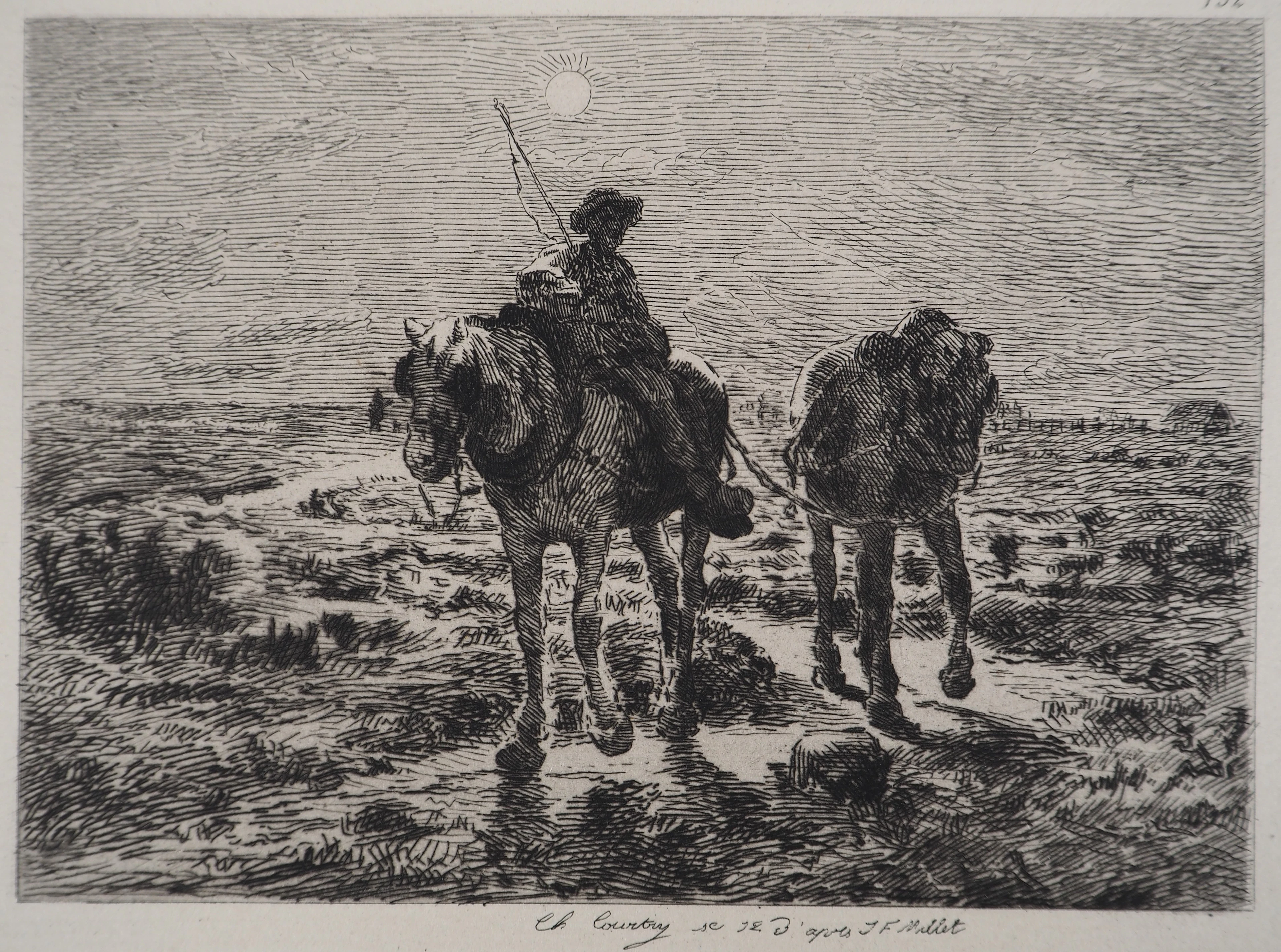 Jean François MILLET (d’après) : Retour du laboureur - Gravure, Signée