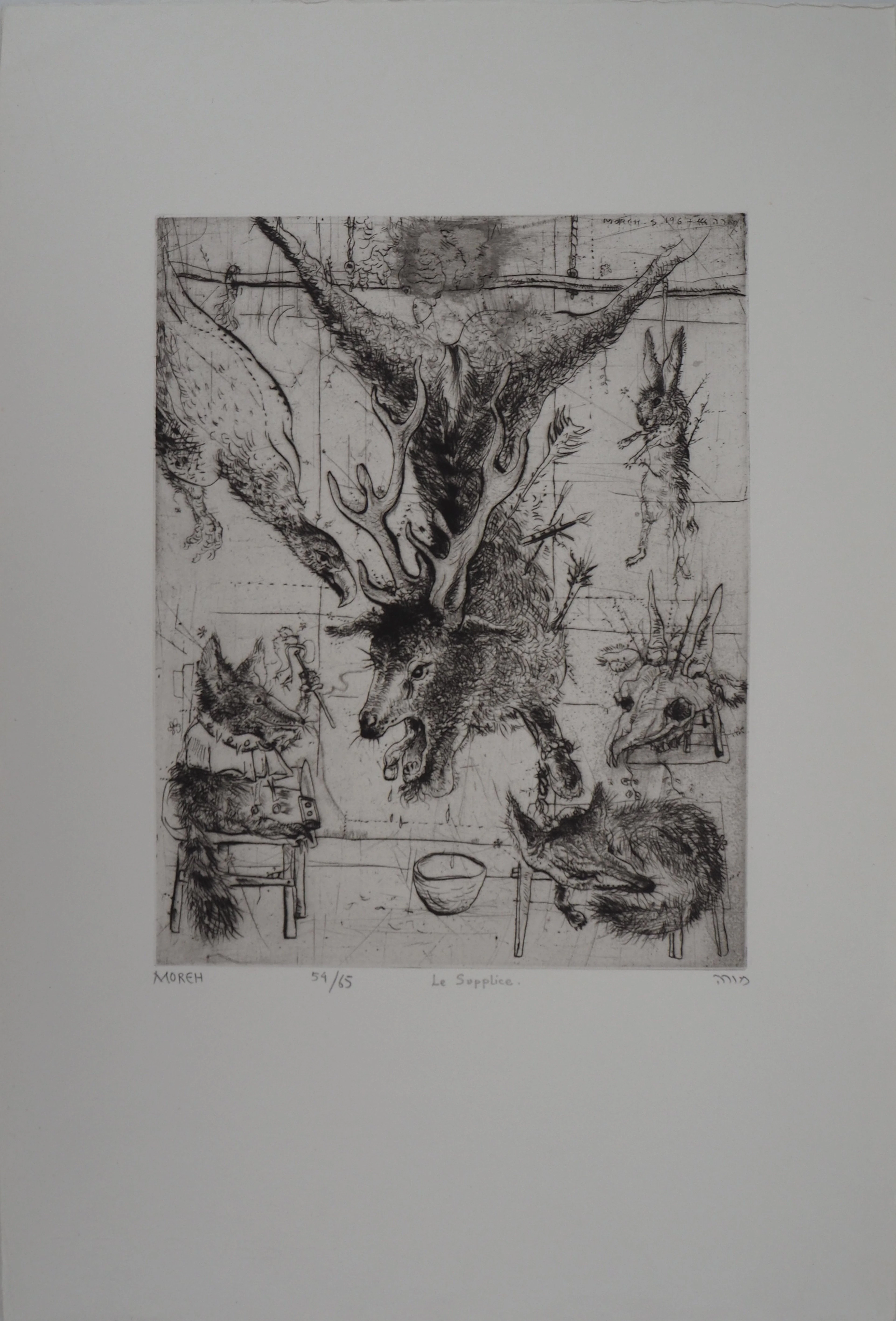 Mordecaï MOREH : Le supplice - Gravure originale signée