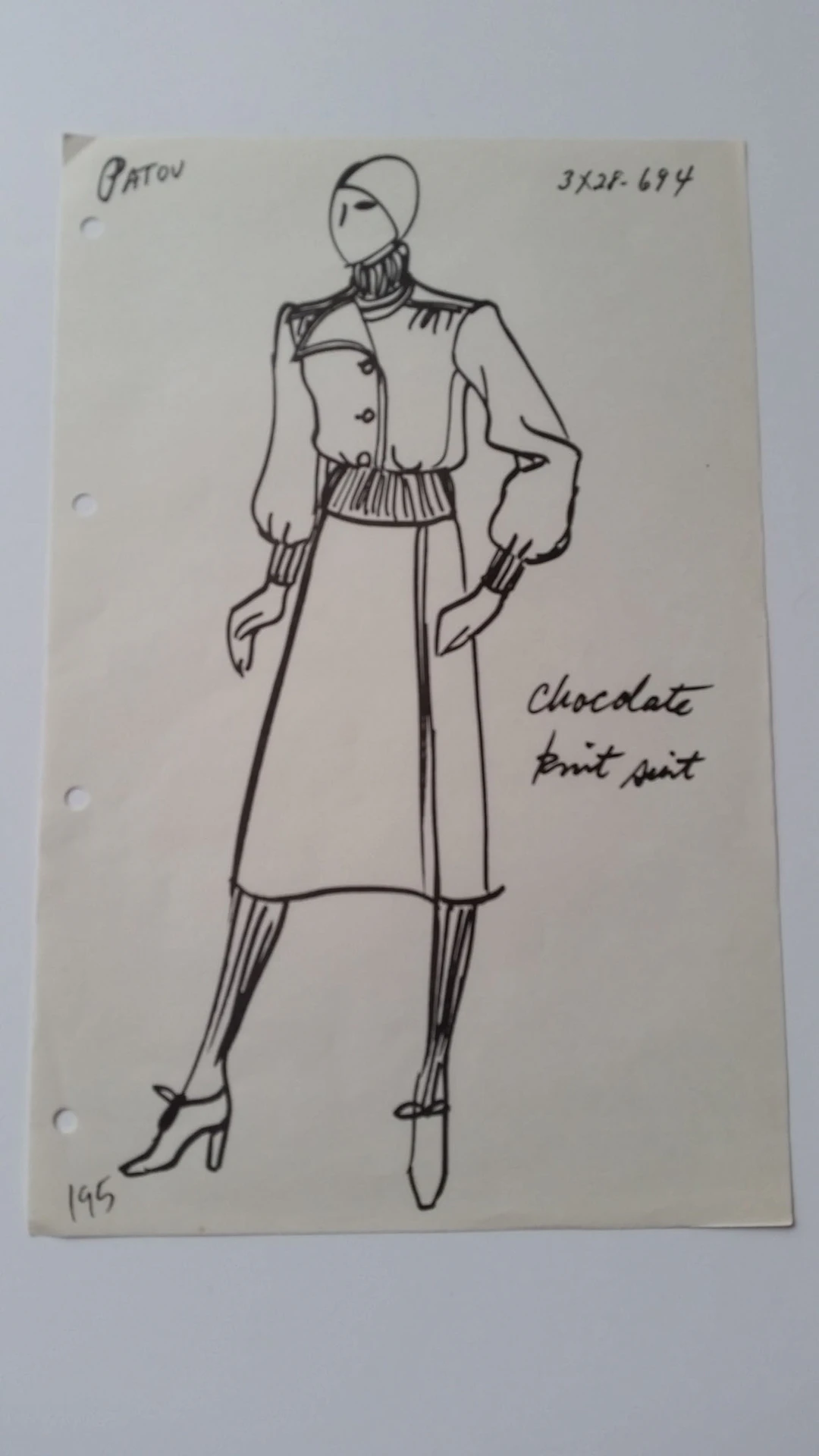 Jean Patou - Croquis tailleur jupe - Chocolate knit suit