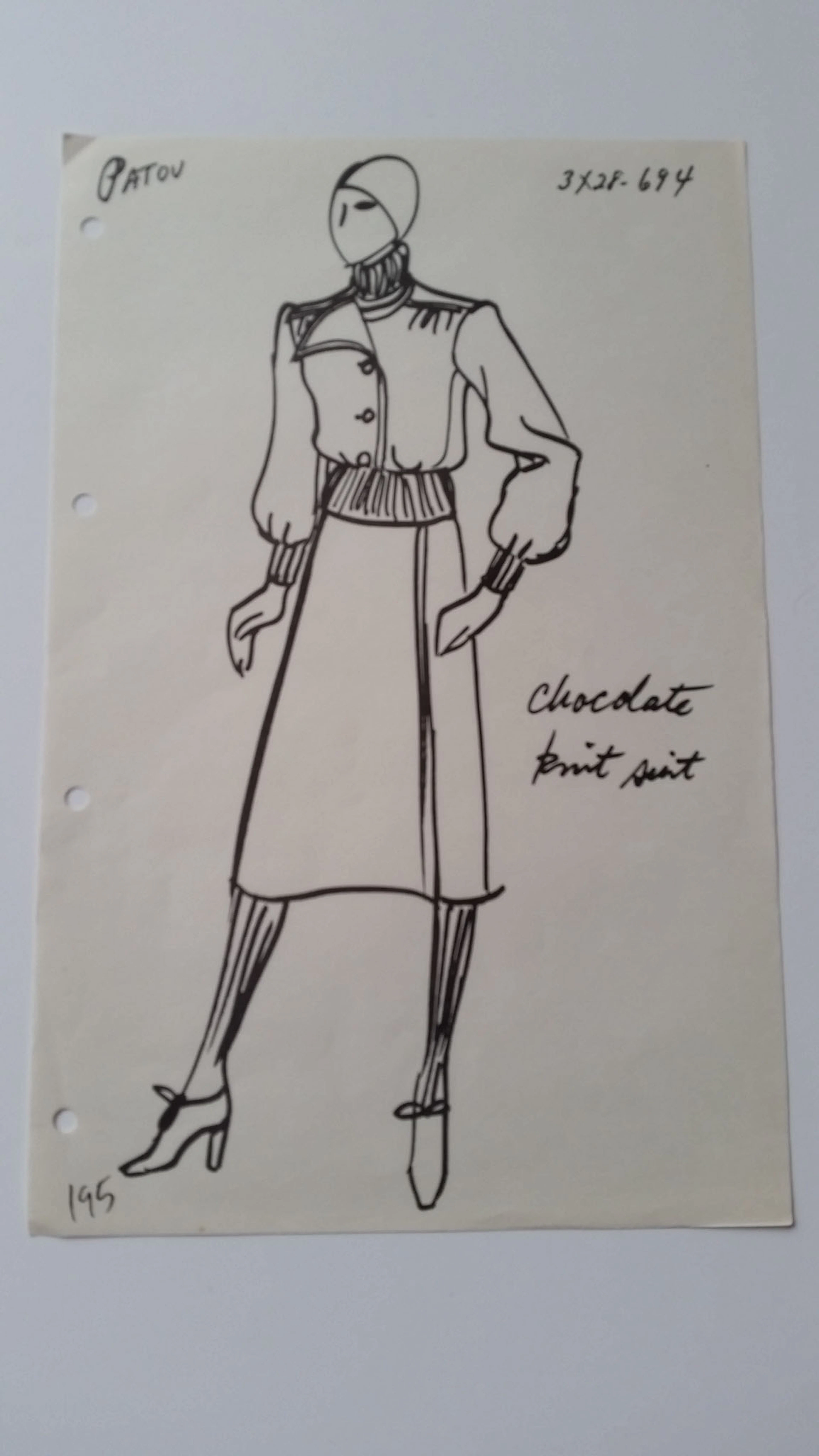 Jean Patou - Croquis tailleur jupe - Chocolate knit suit