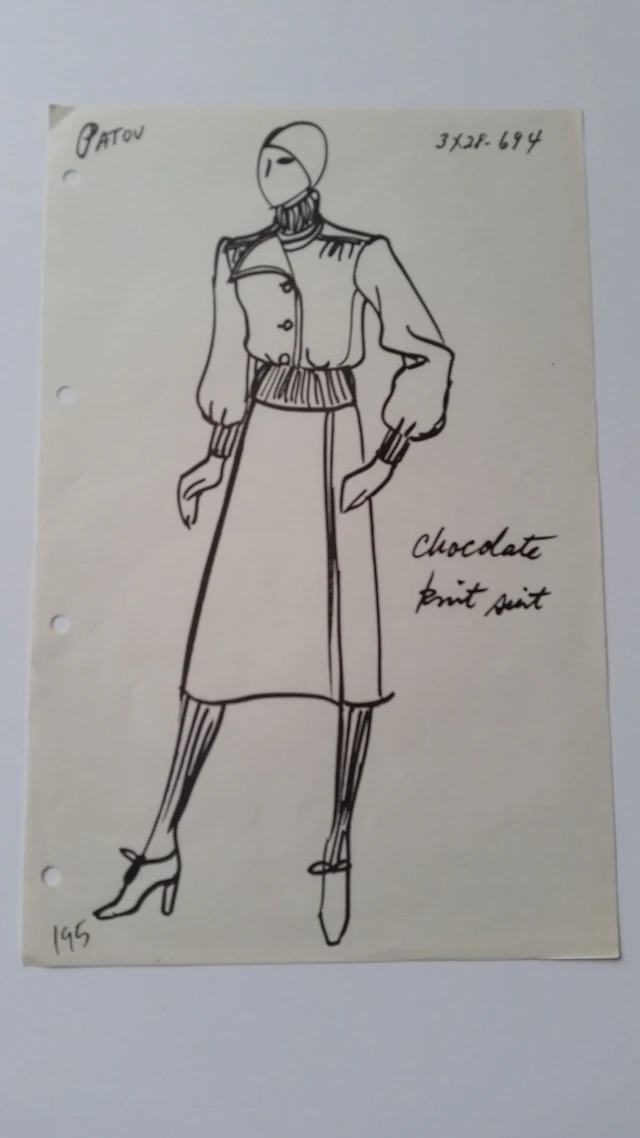 Jean Patou - Croquis tailleur jupe - Chocolate knit suit