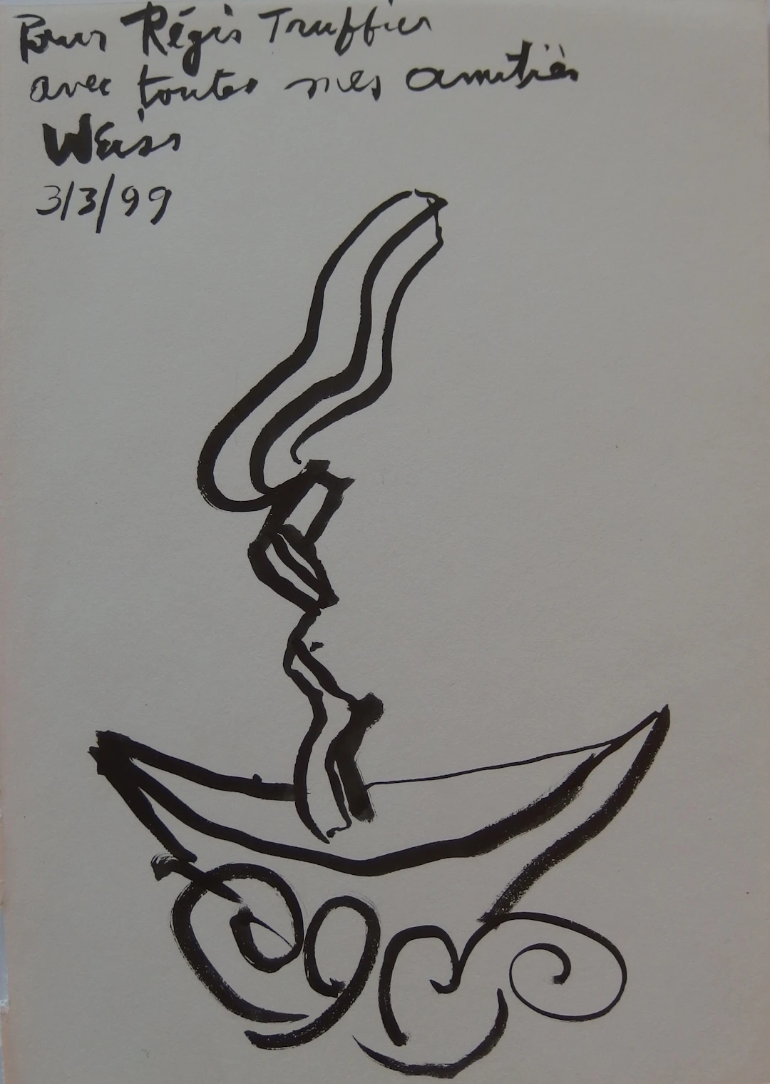 Hugh WEISS : Petit bateau - Dessin original à l’encre Signé