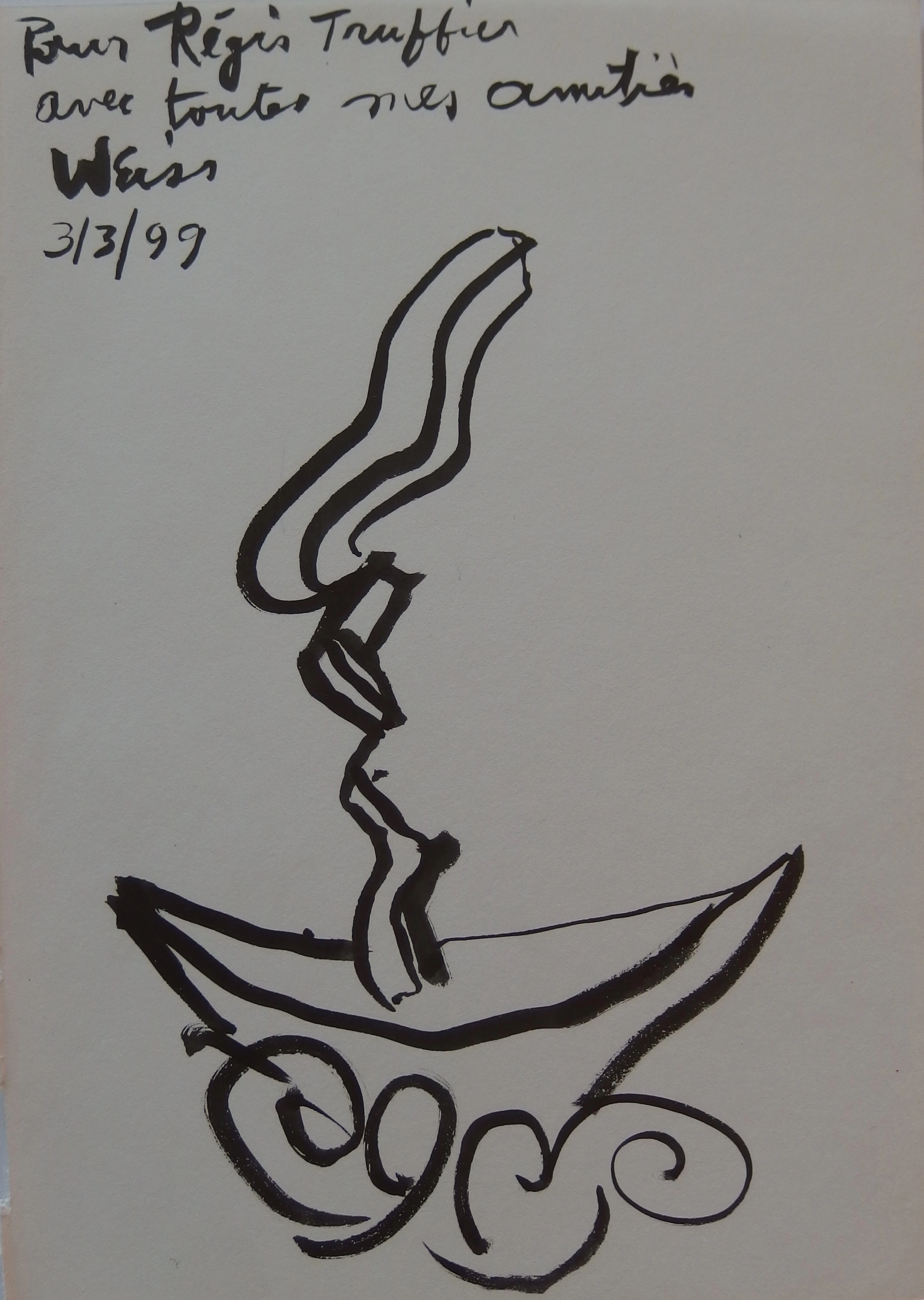 Hugh WEISS : Petit bateau - Dessin original à l’encre Signé