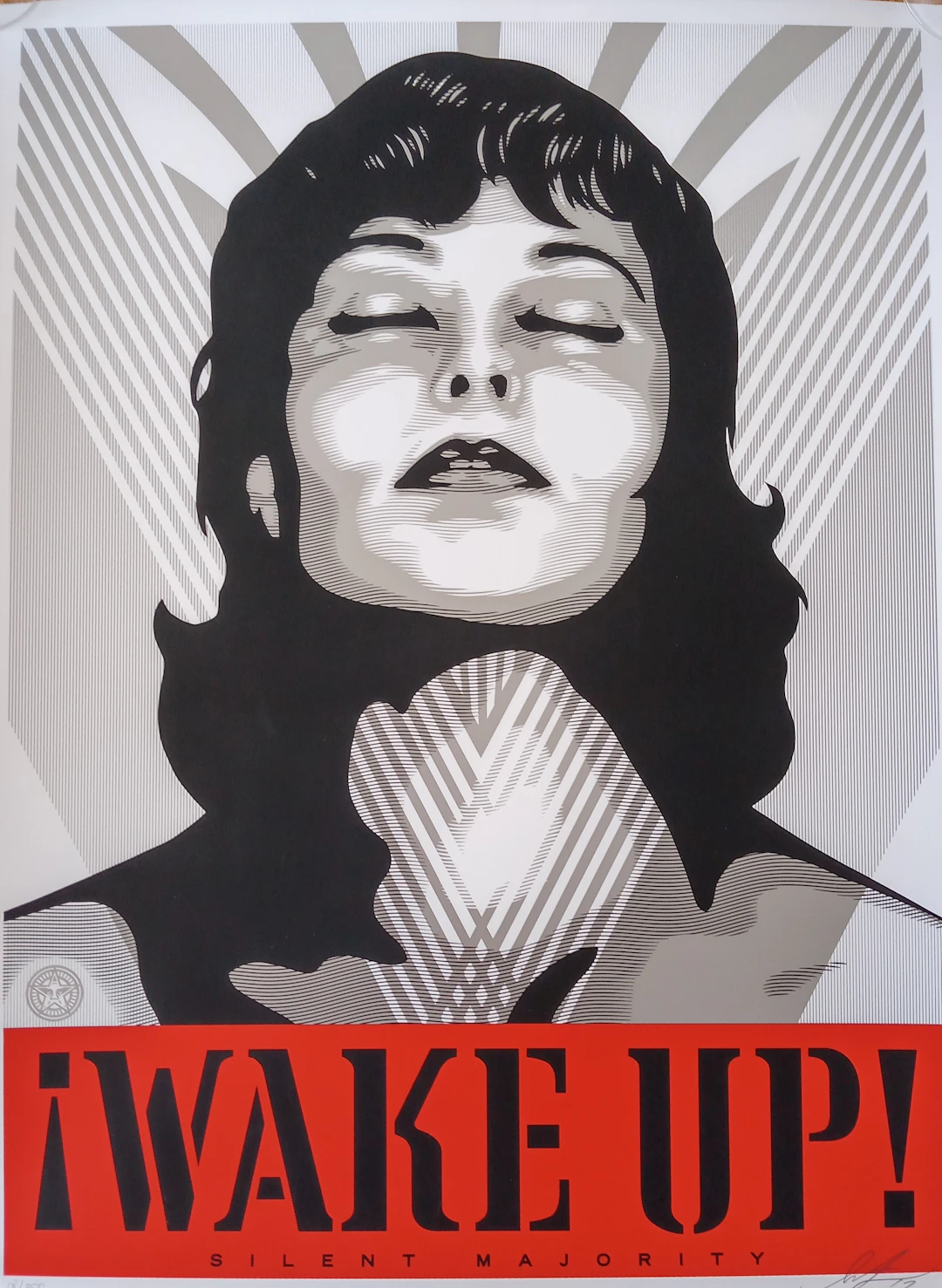 Shepard FAIREY (Obey) - Wake Up White, 2017 - Sérigraphie signée au crayon