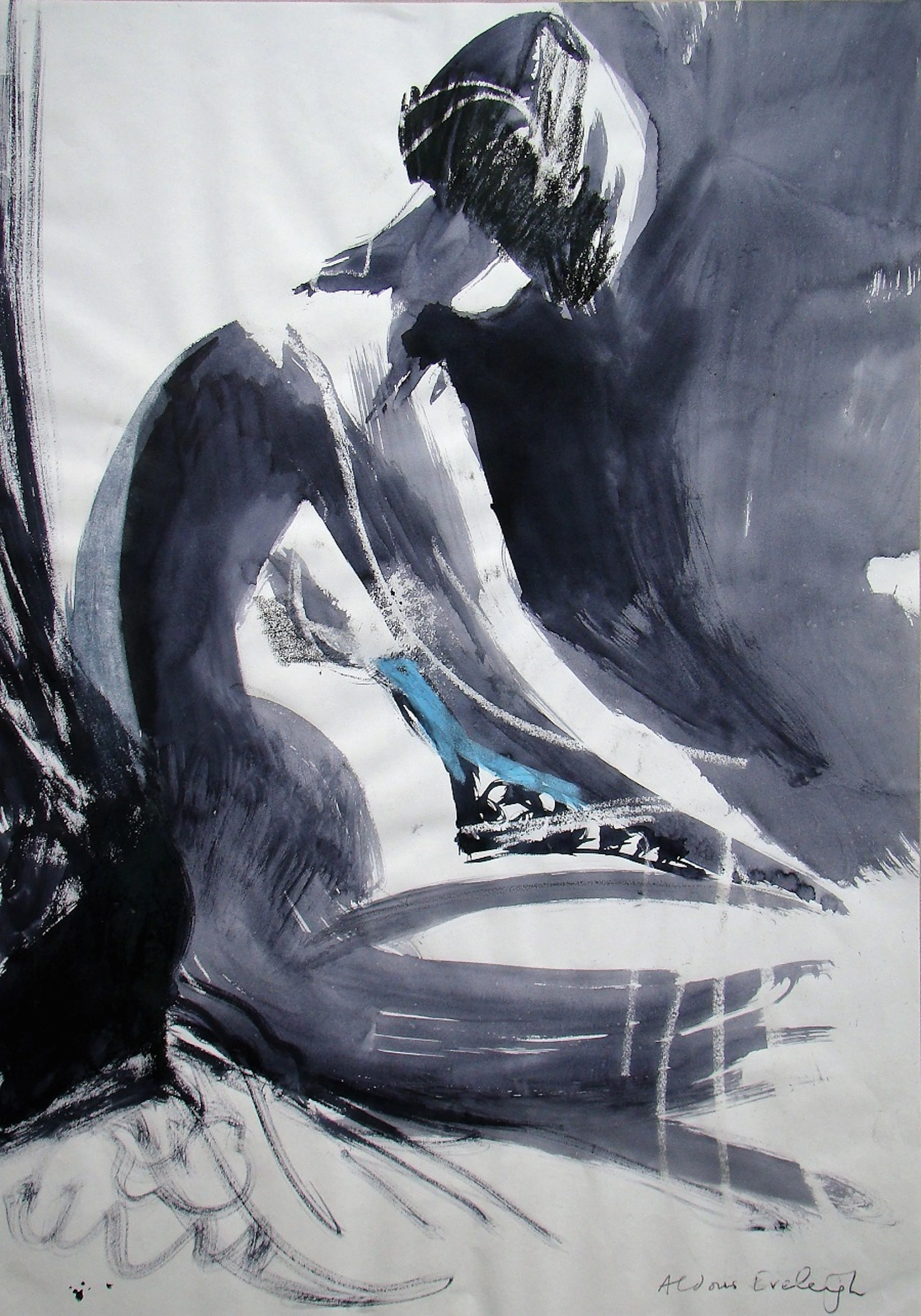 Aldous EVELEIGH - Nu au chat, 2019 - Dessin d’art original signé