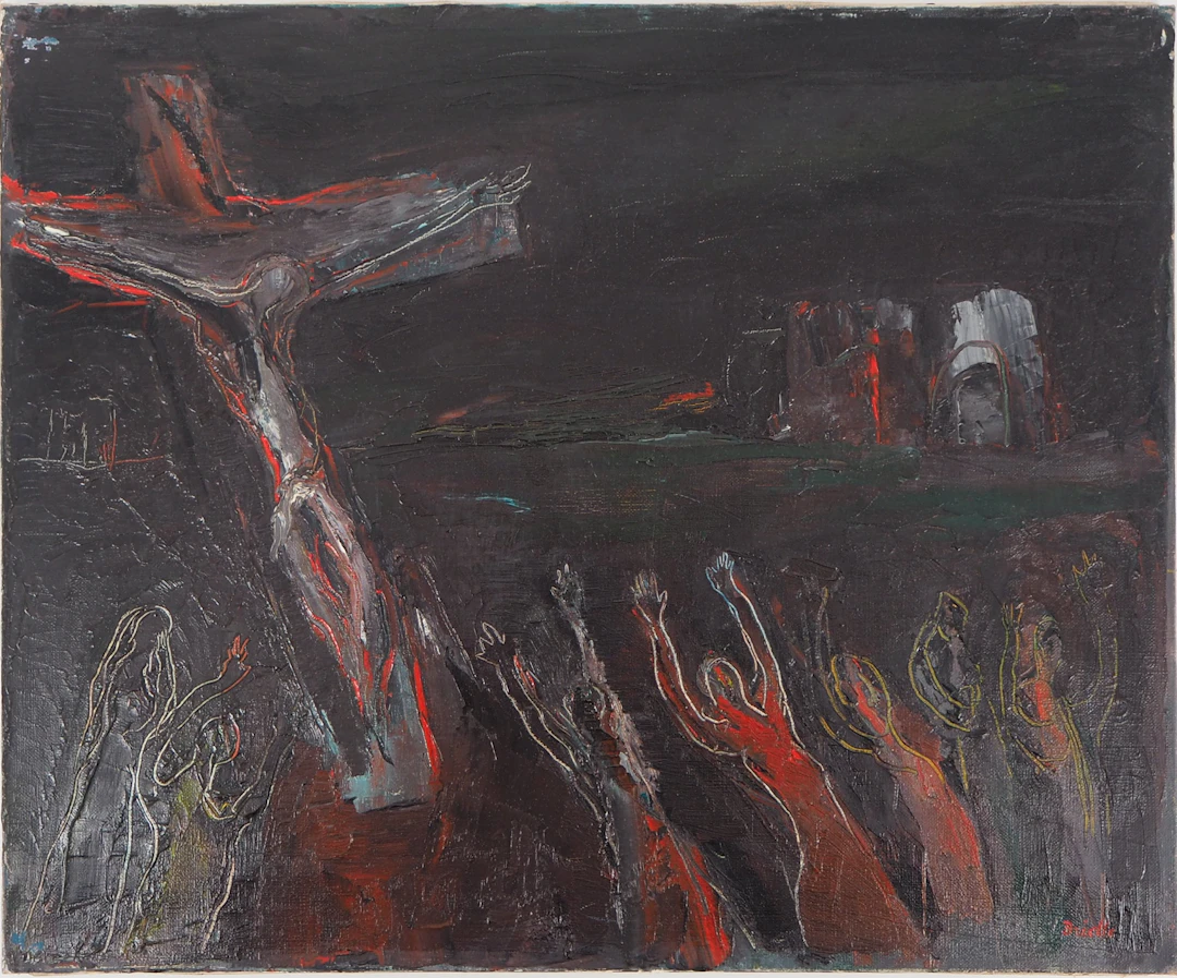 Roger BRIELLE - Le Calvaire - Huile originale sur toile, Signée