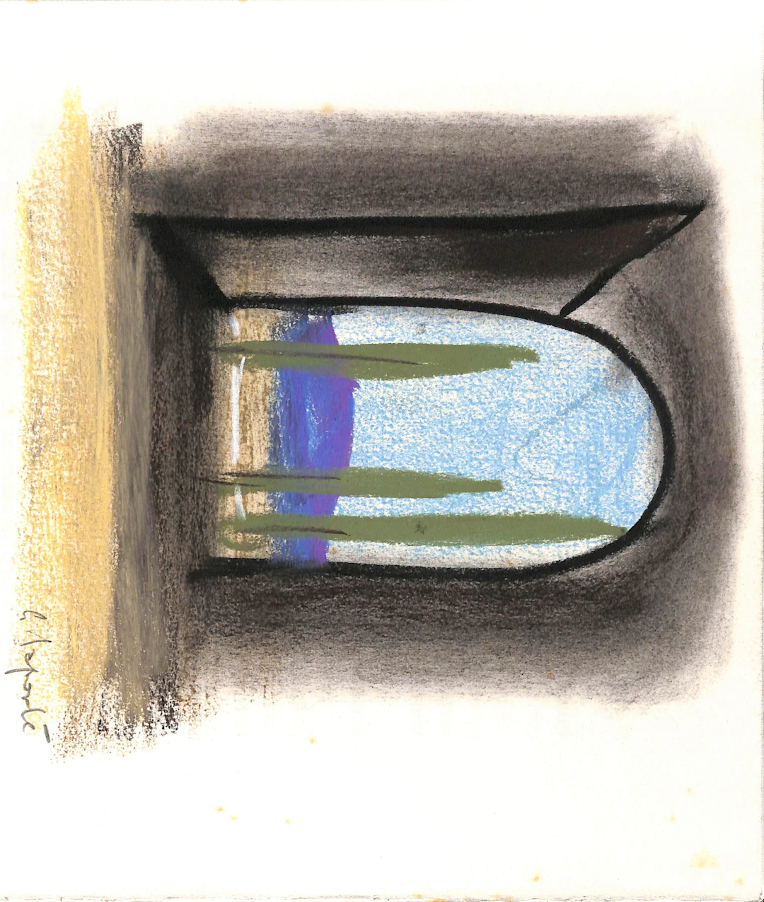 Georges LAPORTE - Les cyprès et la colline, 1974 - Dessin original