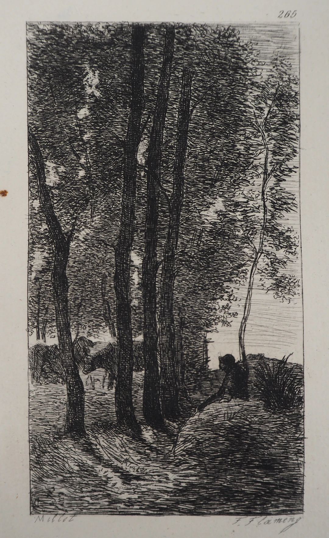 Jean François MILLET (d’après) - Repos sous les arbres,1873 - Gravure, signée