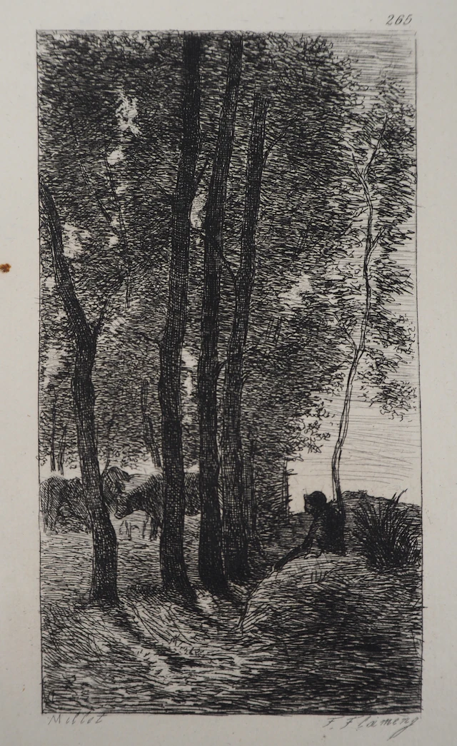 Jean François MILLET (d’après) - Repos sous les arbres,1873 - Gravure, signée
