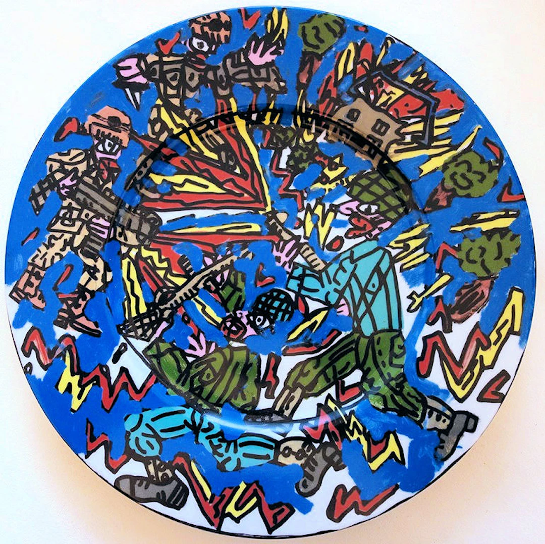 Robert COMBAS - Feu les Soldats - Sérigraphie signée sur Porcelaine