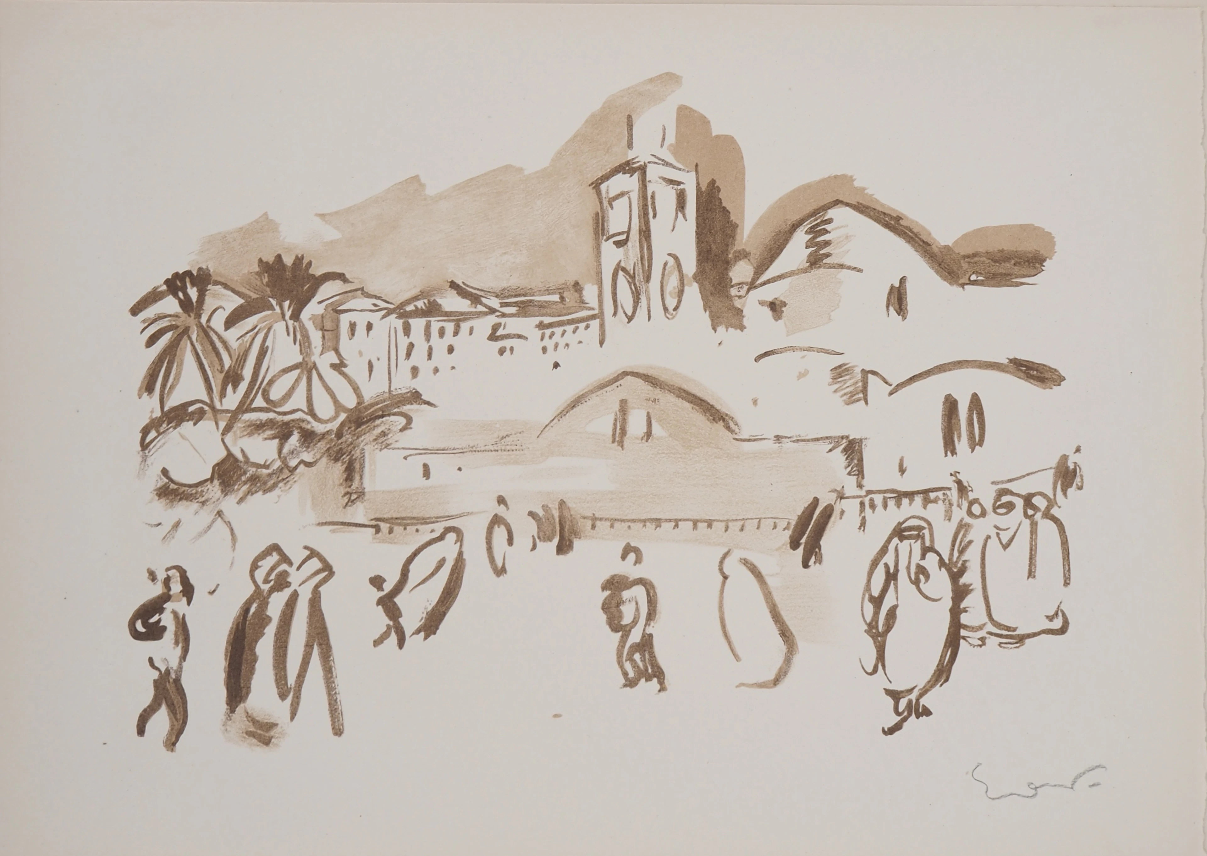 Emile Othon FRIESZ - Orientalisme : Place animée, 1949 - Lithographie