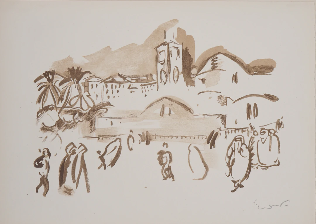 Emile Othon FRIESZ - Orientalisme : Place animée, 1949 - Lithographie